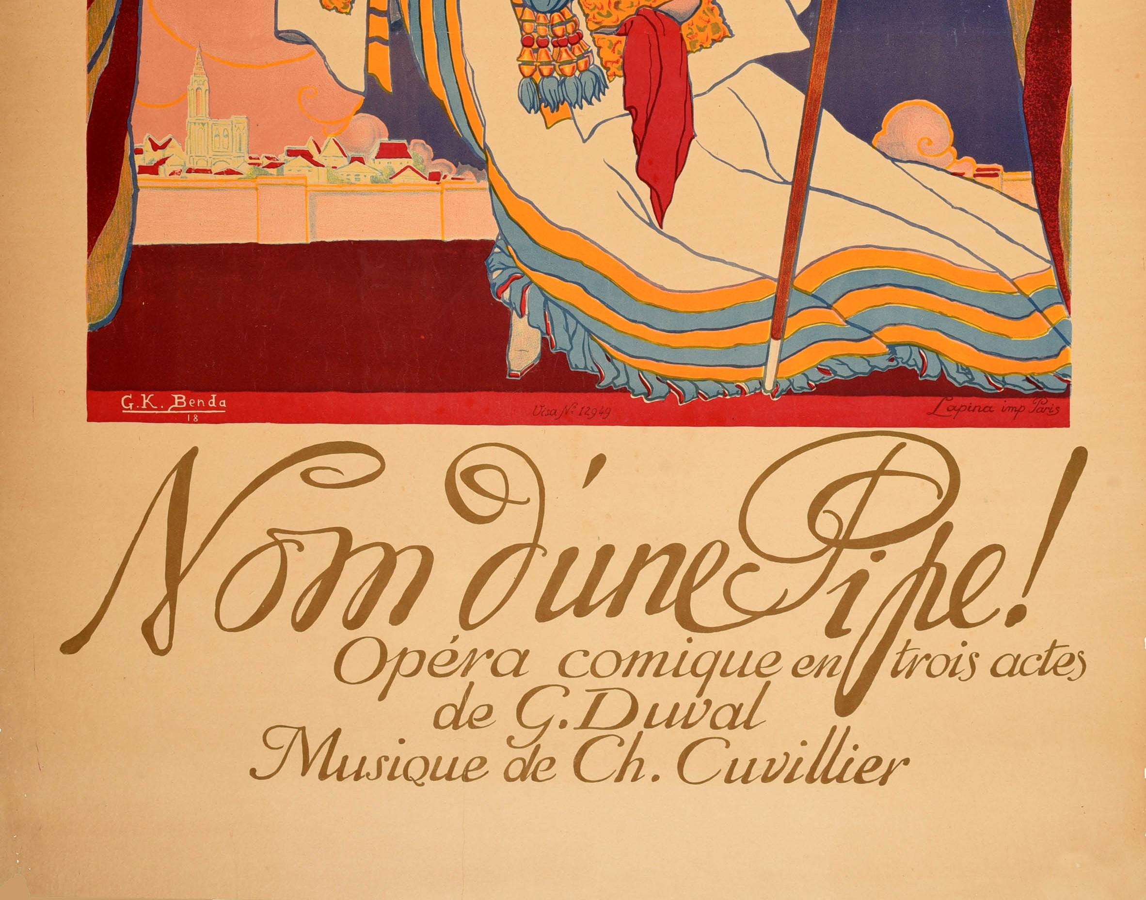 French Original Antique Theatre Poster Nom D'Une Pipe Comic Opera Palais Royale Paris For Sale