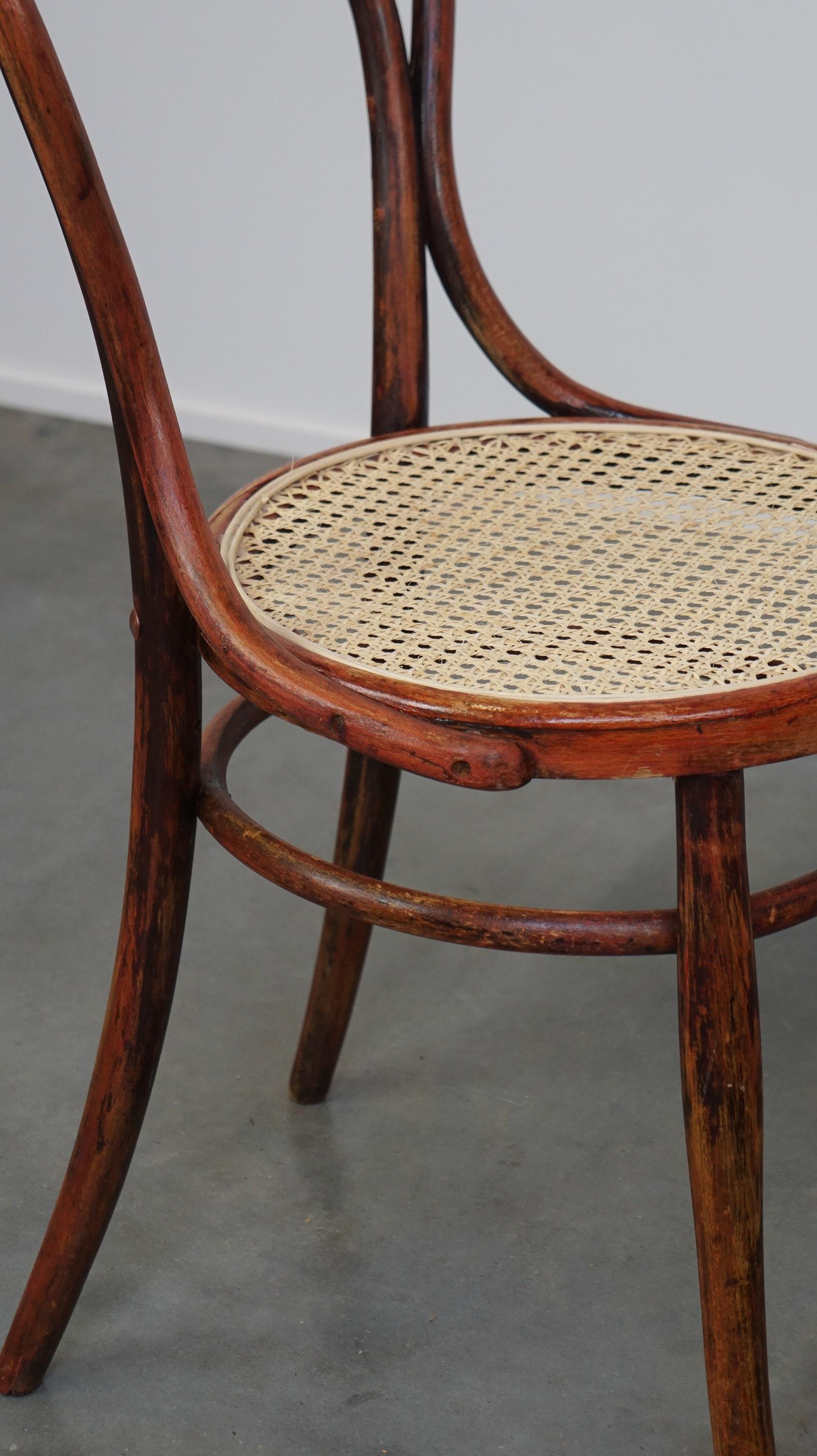 Original antique Thonet chair no. 14 with a beautiful patina and a new matte sea For Sale 5