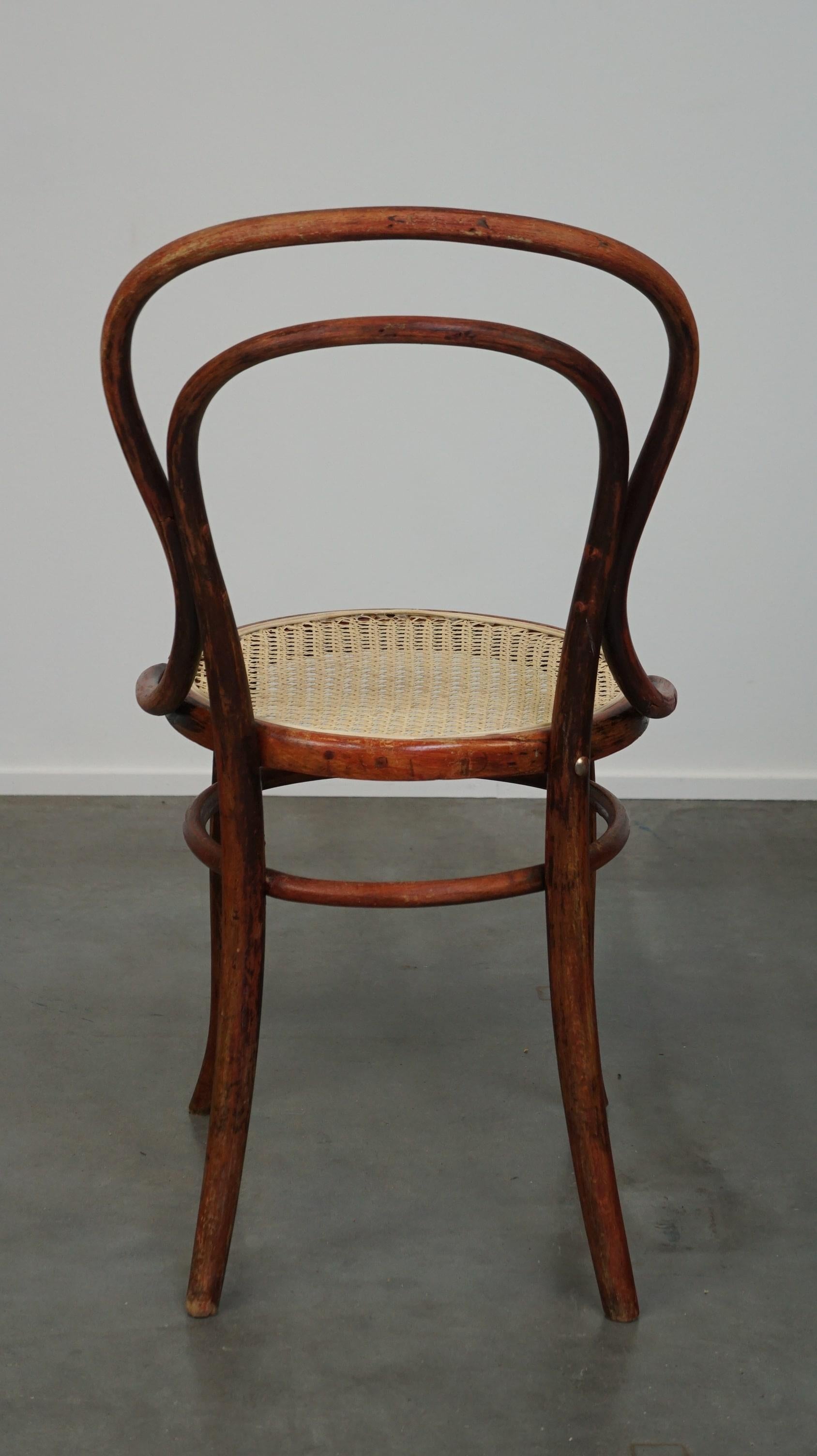20th Century Original antique Thonet chair no. 14 with a beautiful patina and a new matte sea For Sale