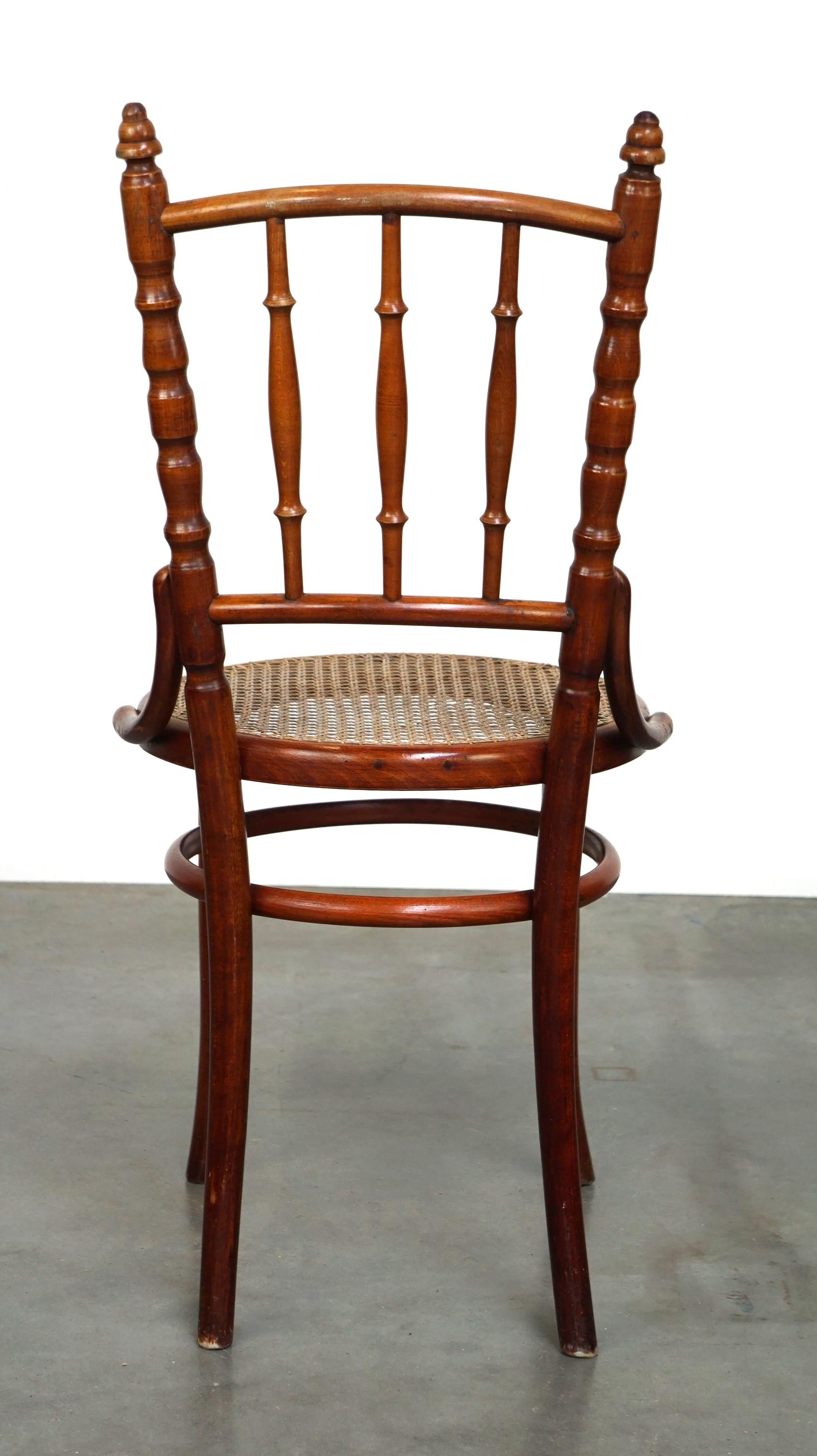 Hand-Crafted Original antique Thonet chair with great colors and a wicker seat For Sale