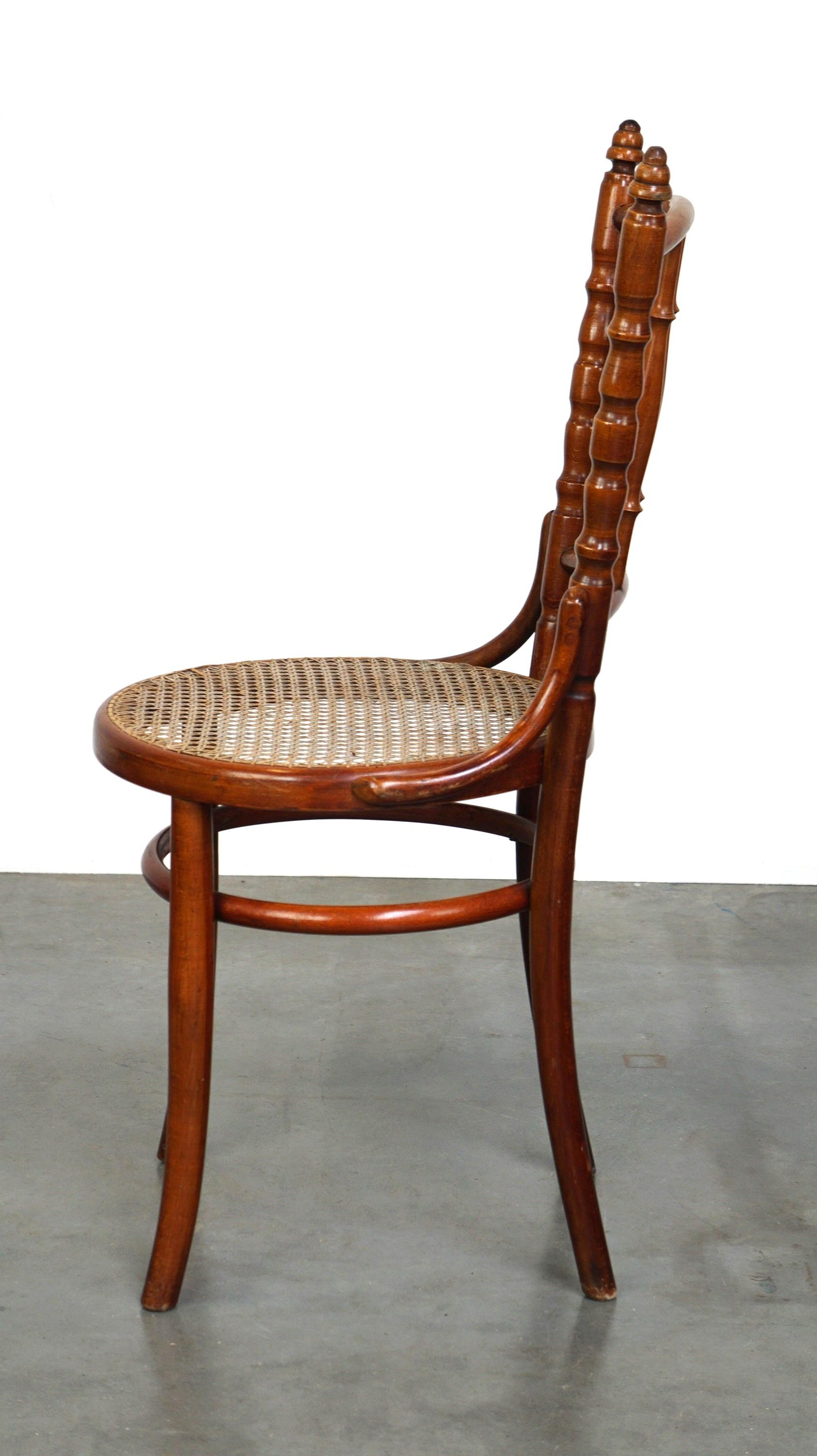 Original antique Thonet chair with great colors and a wicker seat In Fair Condition For Sale In Harderwijk, NL