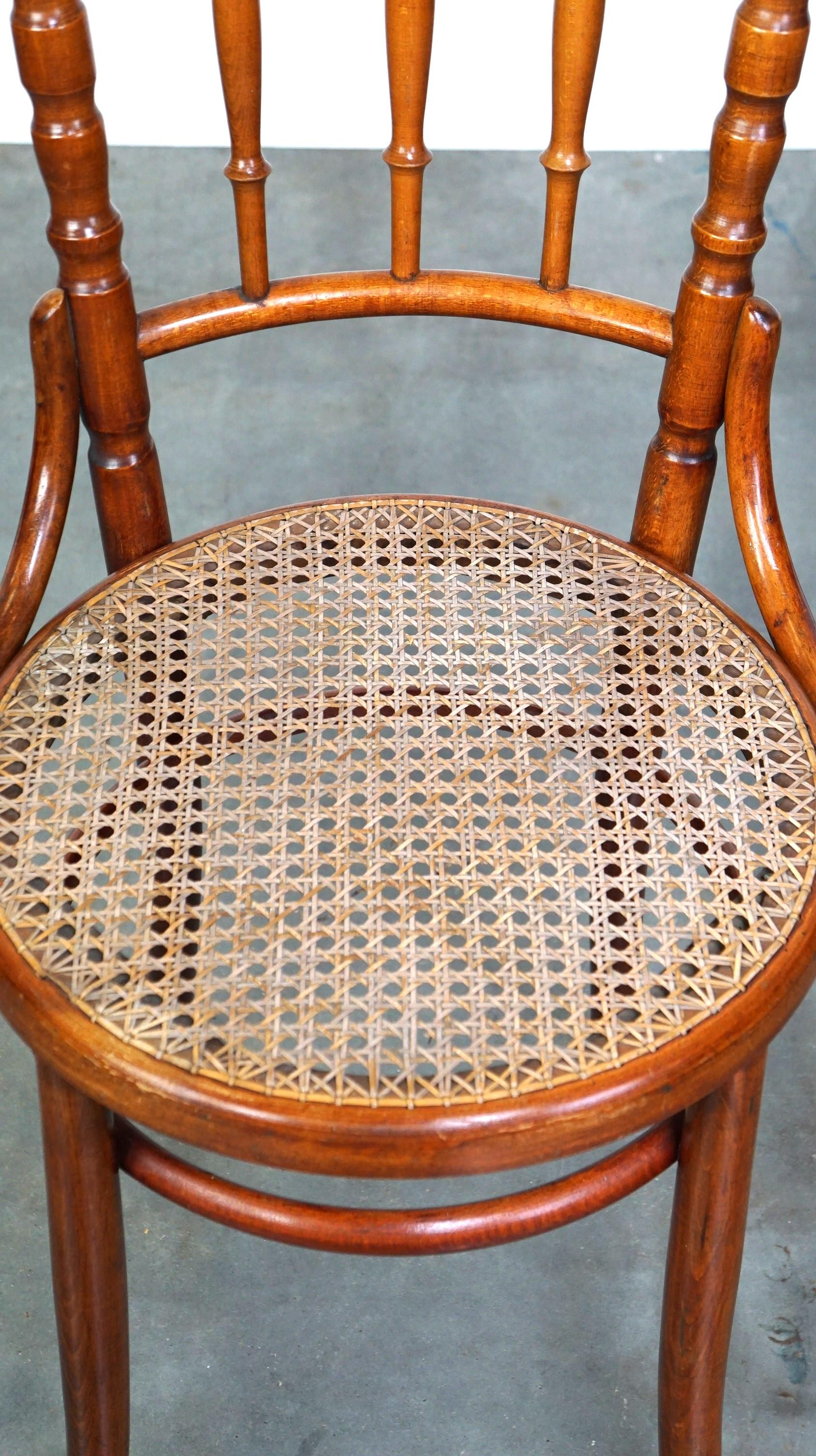 20th Century Original antique Thonet chair with great colors and a wicker seat For Sale