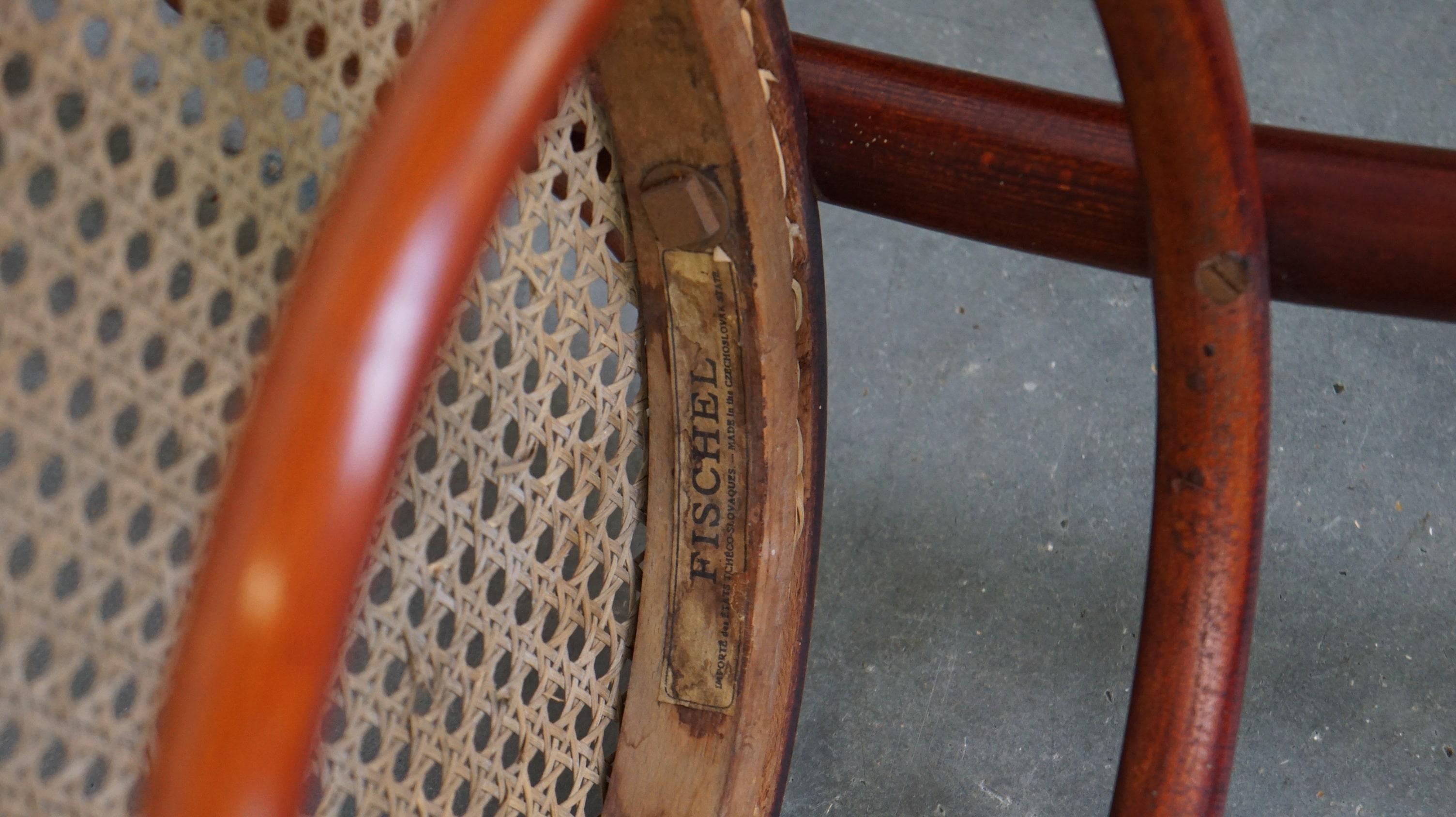 Rattan Original antique Thonet chair with great colors and a wicker seat For Sale