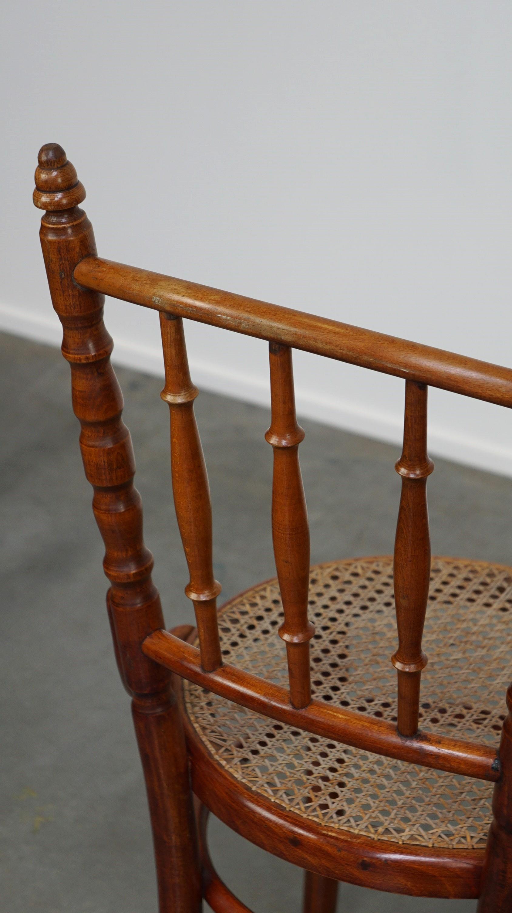Original antique Thonet chair with great colors and a wicker seat For Sale 2