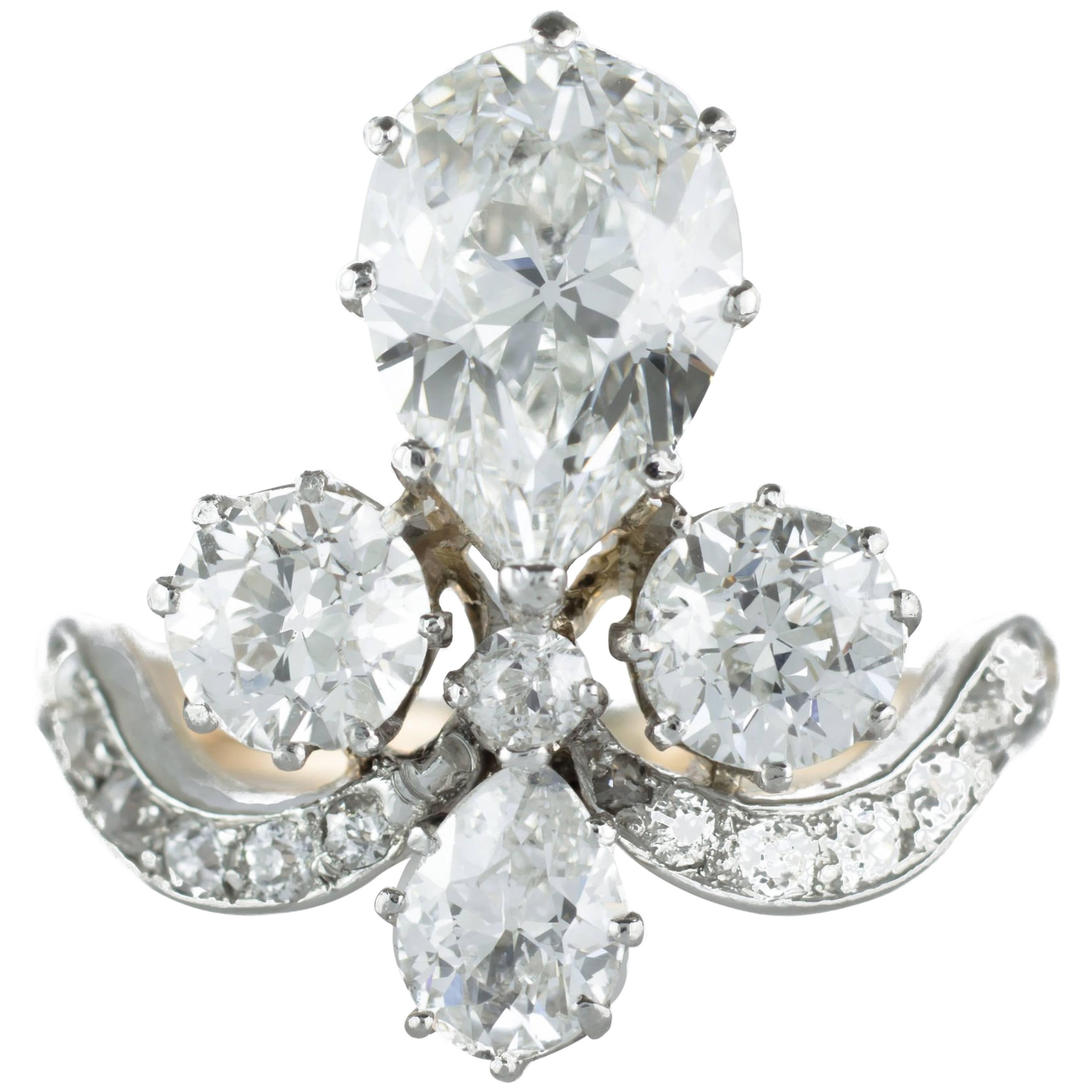 Original Antique Tiara Ring or "Bague Duchesse" Total Carat Weight 3.7 Carat