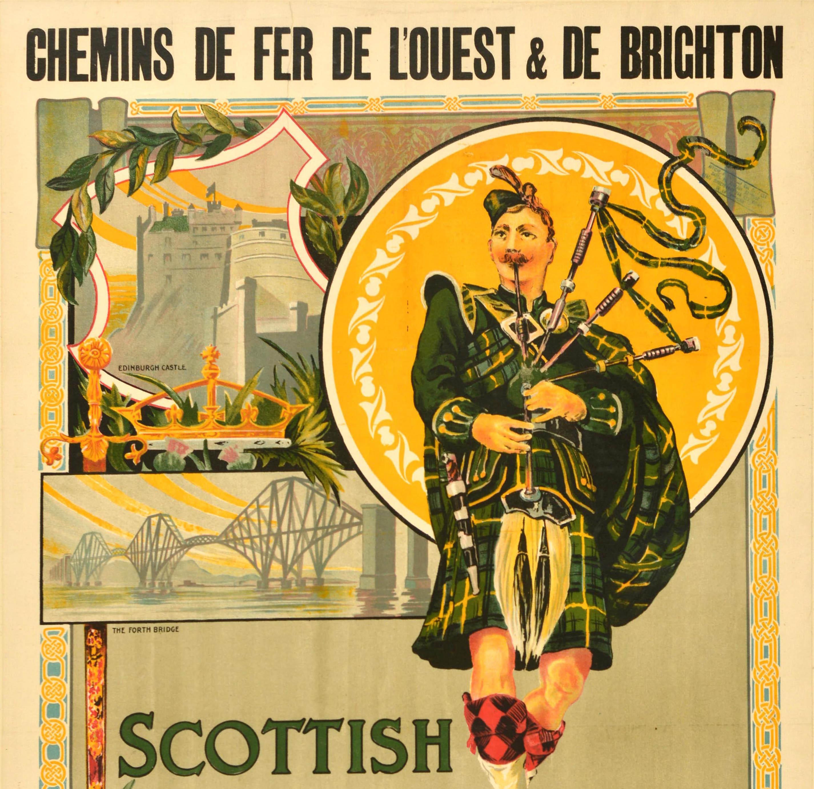 British Original Antique Train Travel Poster Scottish National Exhibition Edinburgh For Sale