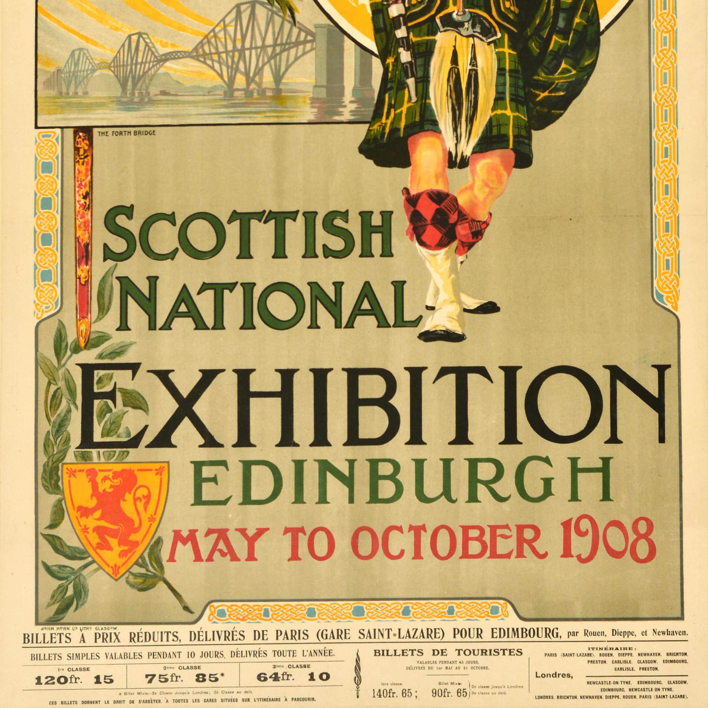 Original Antique Train Travel Poster Scottish National Exhibition Edinburgh In Good Condition For Sale In London, GB
