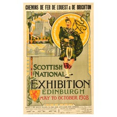 Original Antique Train Travel Poster Scottish National Exhibition Edinburgh