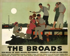 Poster originale d'epoca per il viaggio in treno The Broads LNER Railway Tom Purvis