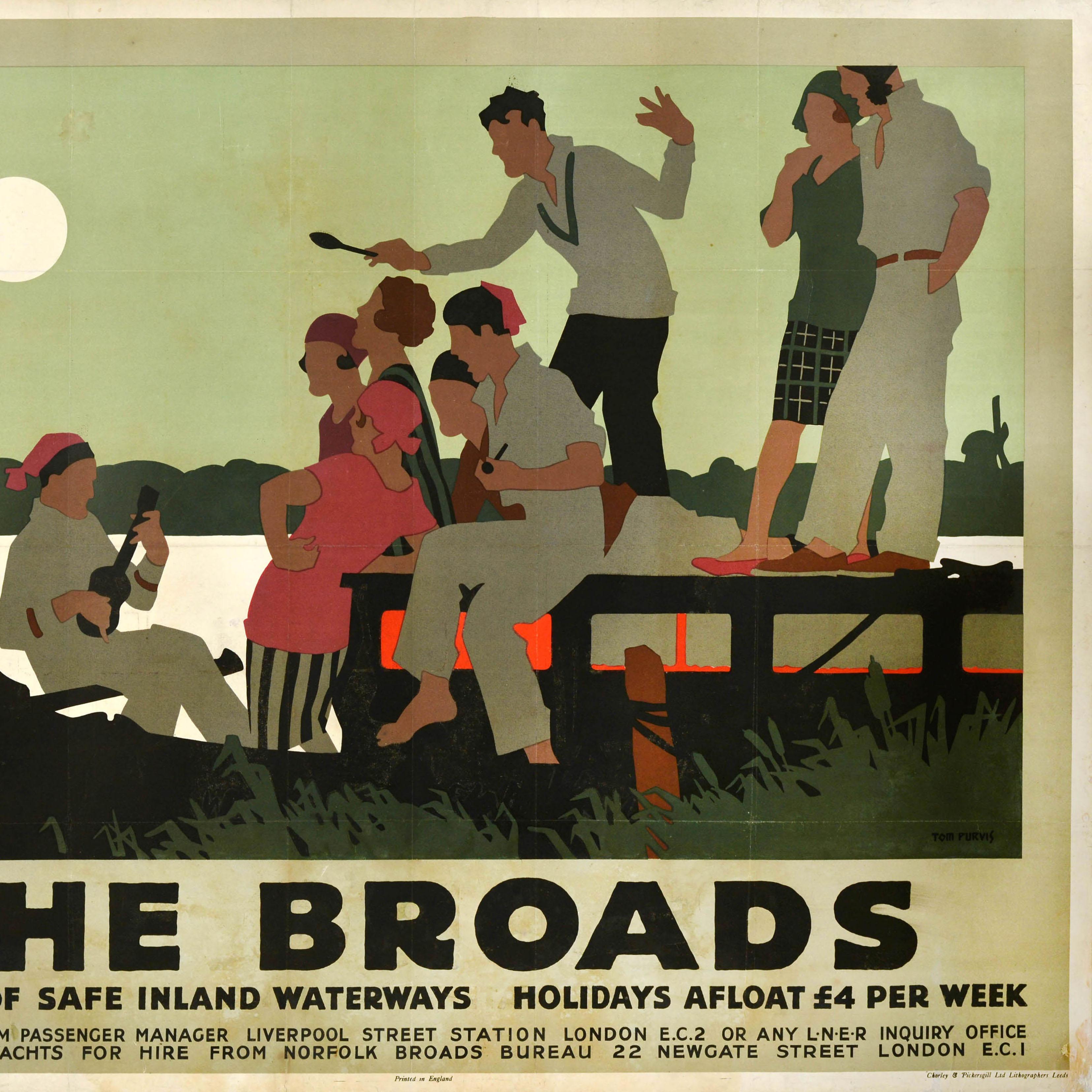 Inizio XX secolo Poster originale d'epoca per il viaggio in treno The Broads LNER Railway Tom Purvis in vendita