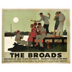 Original Antique Train Travel Poster The Broads LNER Railway Tom Purvis