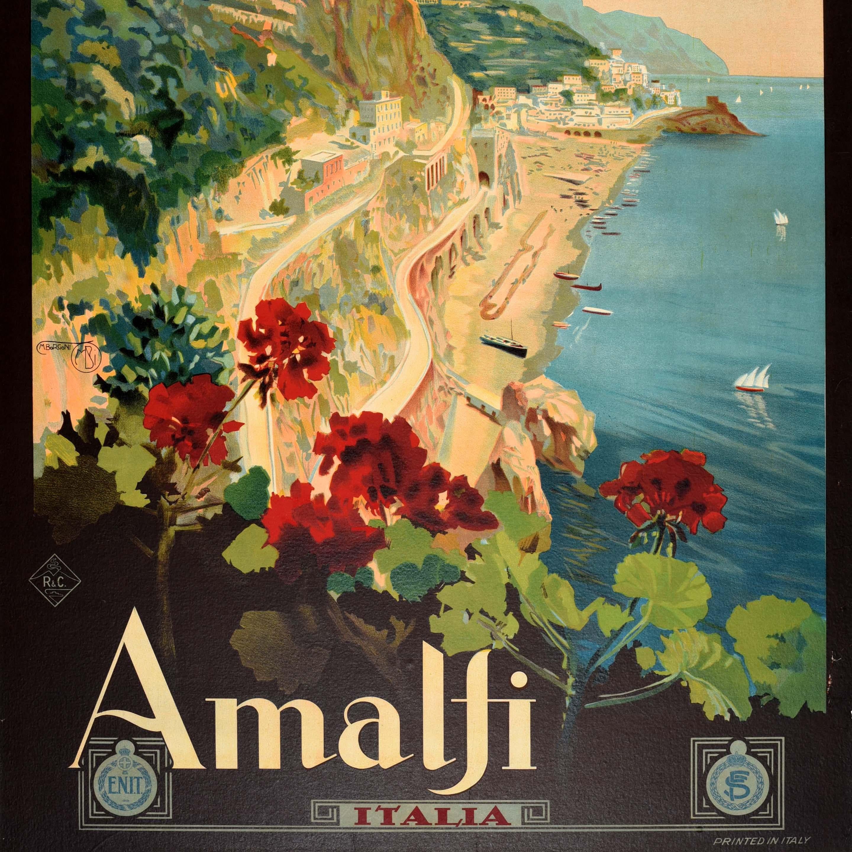 Original Antique Travel Advertising Poster Amalfi Coast Italia ENIT Italy In Good Condition For Sale In London, GB