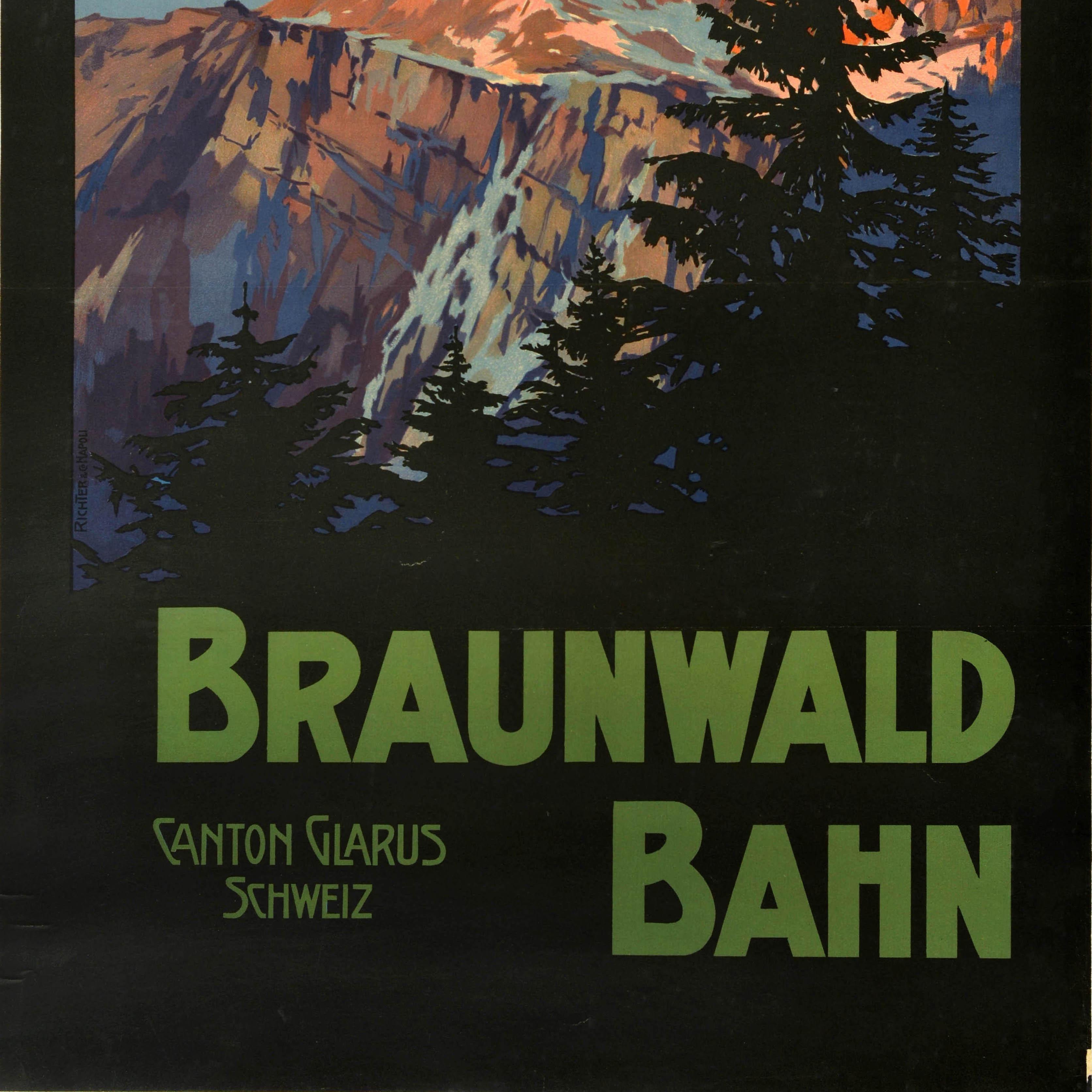 Original Antikes Reise-Werbeplakat Braunwald Bahn Kanton Glarus Schweiz im Zustand „Gut“ im Angebot in London, GB