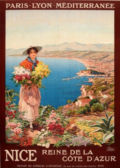 Original Antique Travel Advertising Poster Nice Queen Of The French Riviera