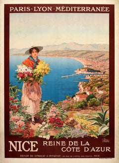 Original Antique Travel Advertising Poster Nice Queen Of The French Riviera