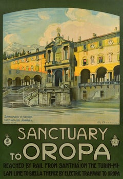 Original Antique Travel Advertising Poster Sanctuary Oropa ENIT Italy Bozzalla
