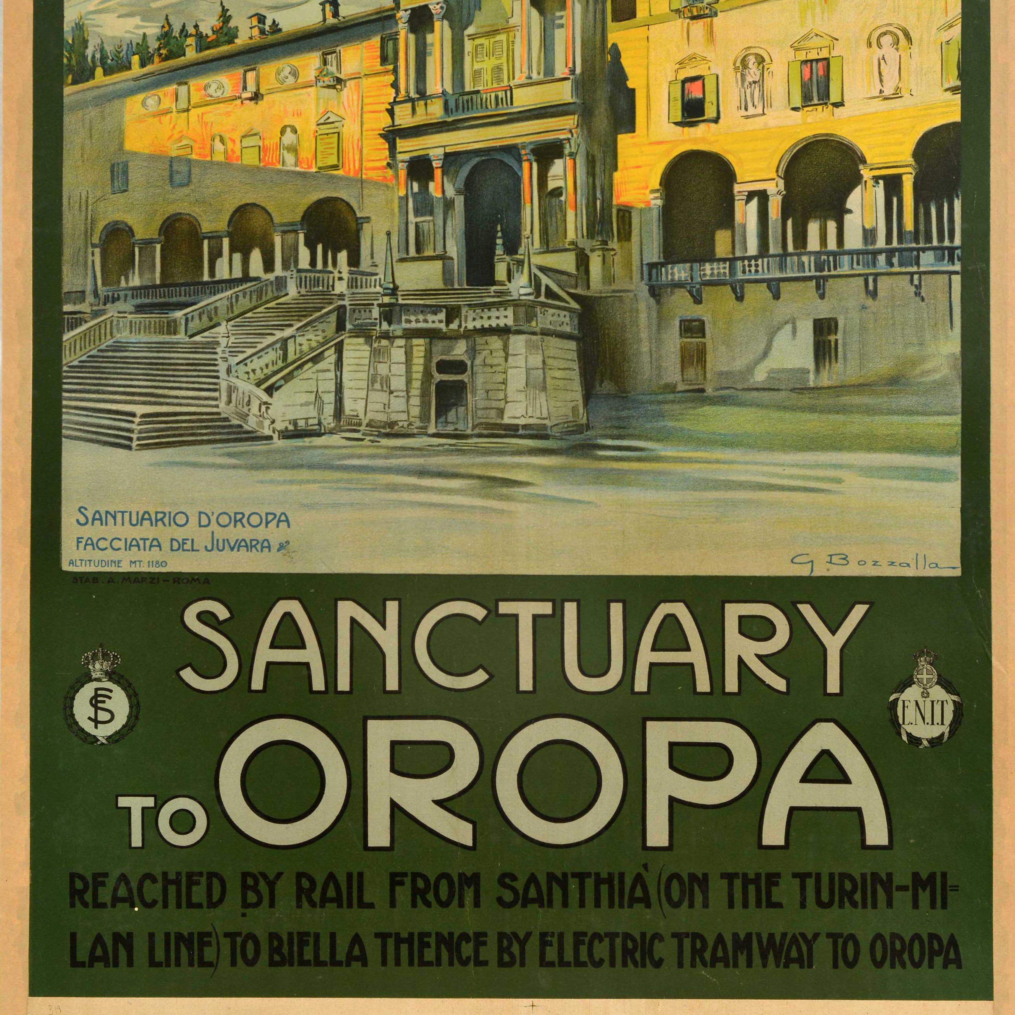 Poster pubblicitario di viaggio originale antico Santuario di Oropa ENIT Italia Bozzalla In condizioni buone in vendita a London, GB