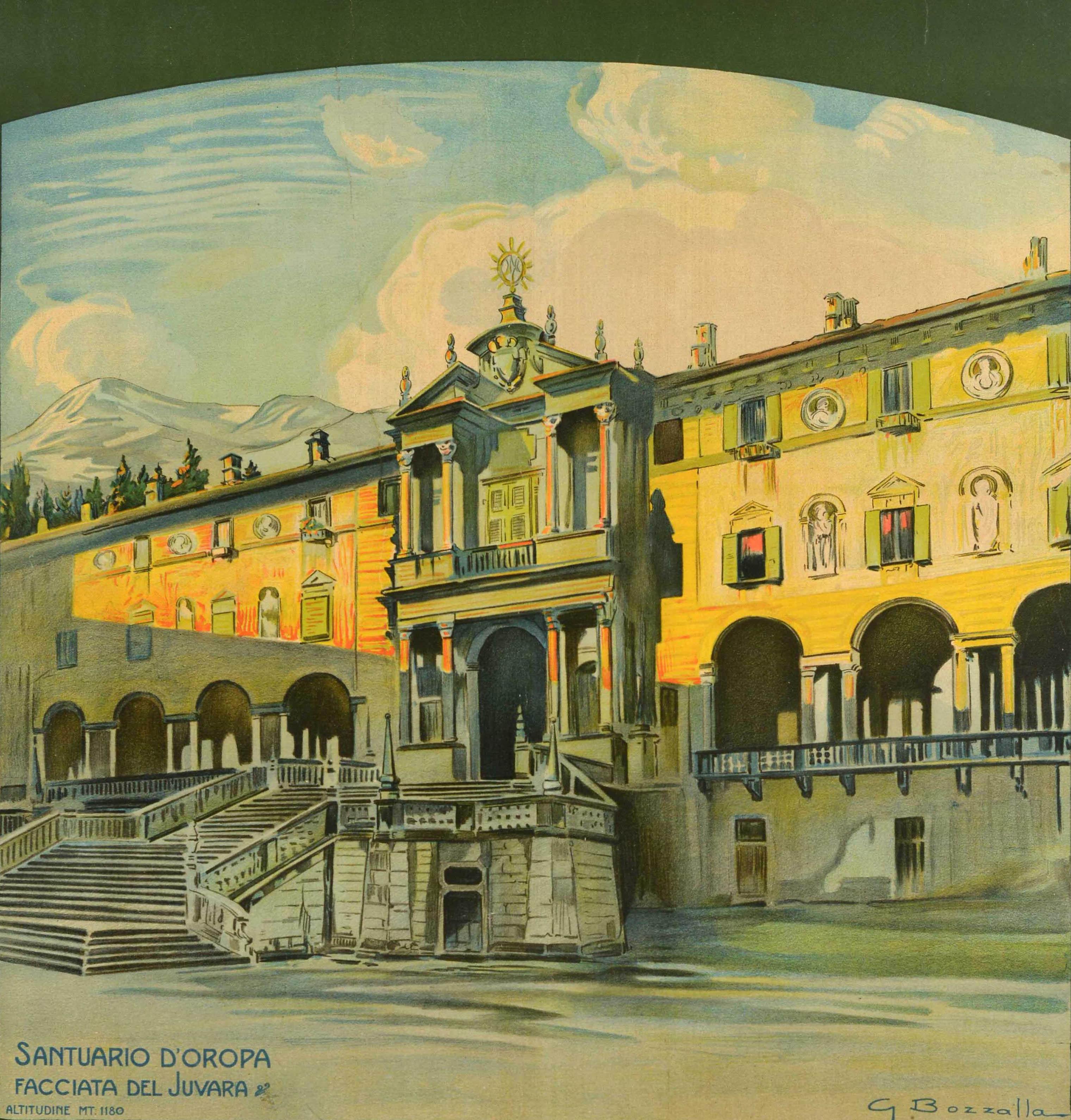 Inizio XX secolo Poster pubblicitario di viaggio originale antico Santuario di Oropa ENIT Italia Bozzalla in vendita