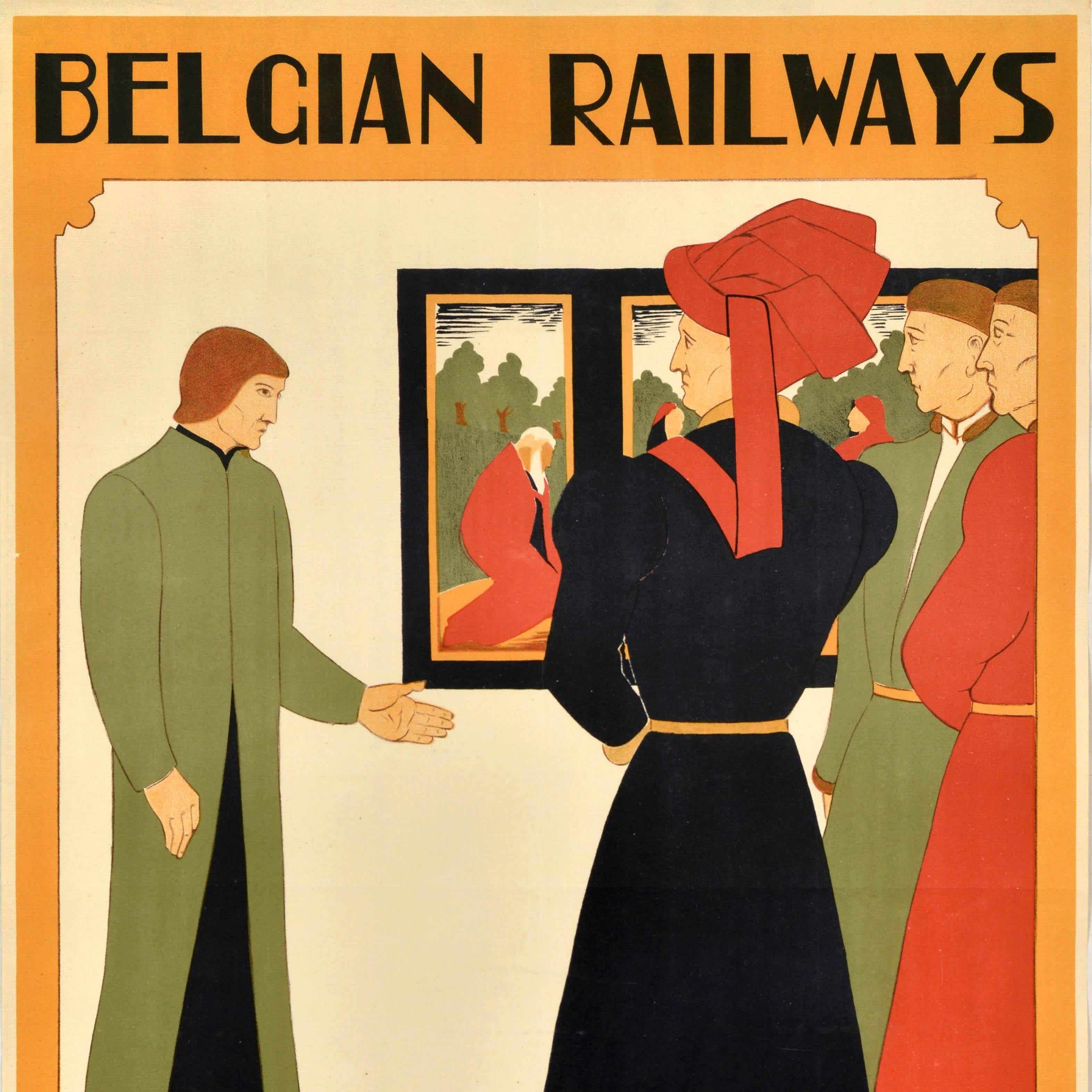 Original Antikes Reiseplakat Belgische Eisenbahnen Städte des Art Deco M Derolez (Art déco) im Angebot