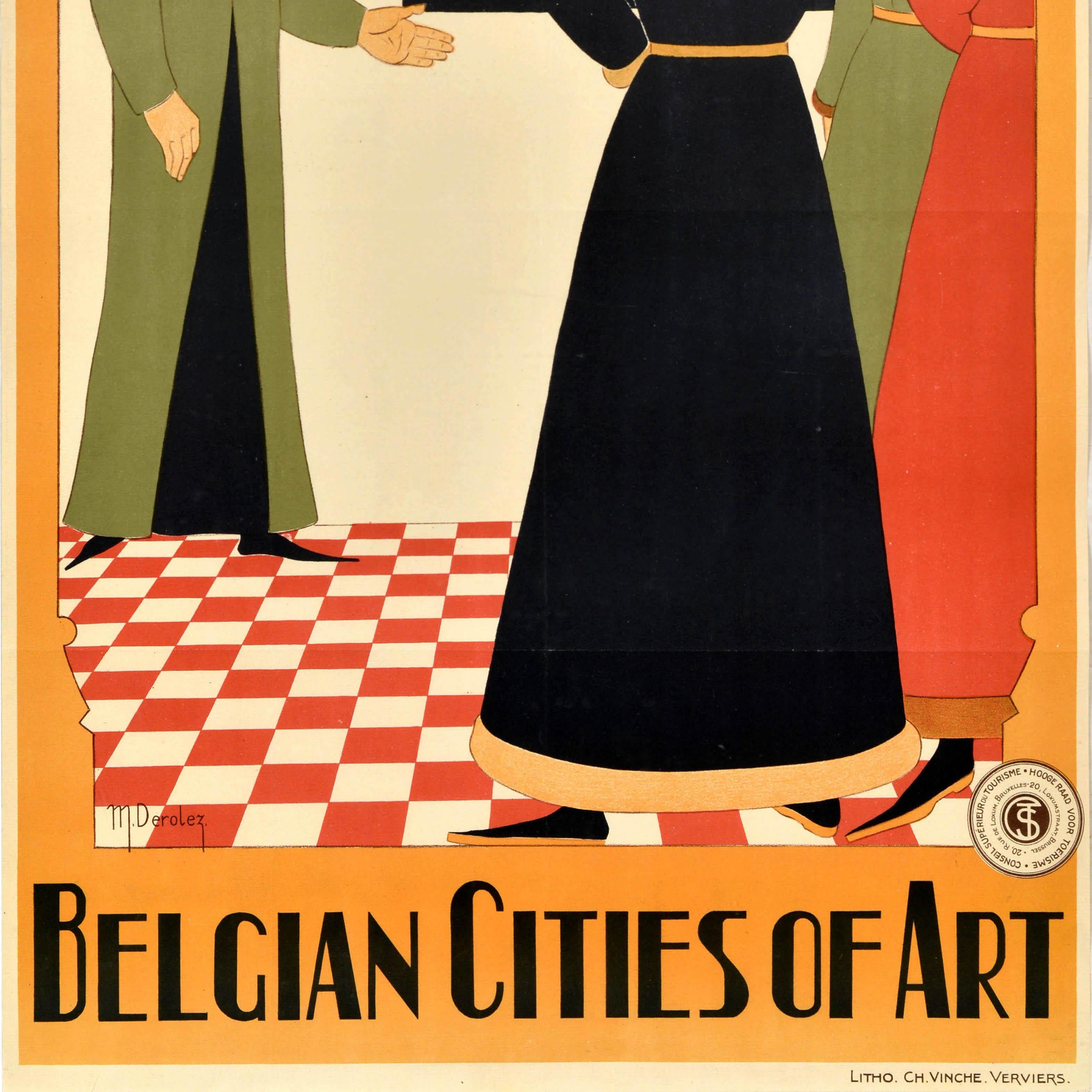 Original Antikes Reiseplakat Belgische Eisenbahnen Städte des Art Deco M Derolez im Zustand „Gut“ im Angebot in London, GB