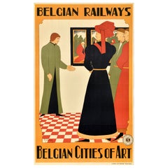 Original Antique Travel Poster Belgian Railways Cities Of Art Deco M Derolez