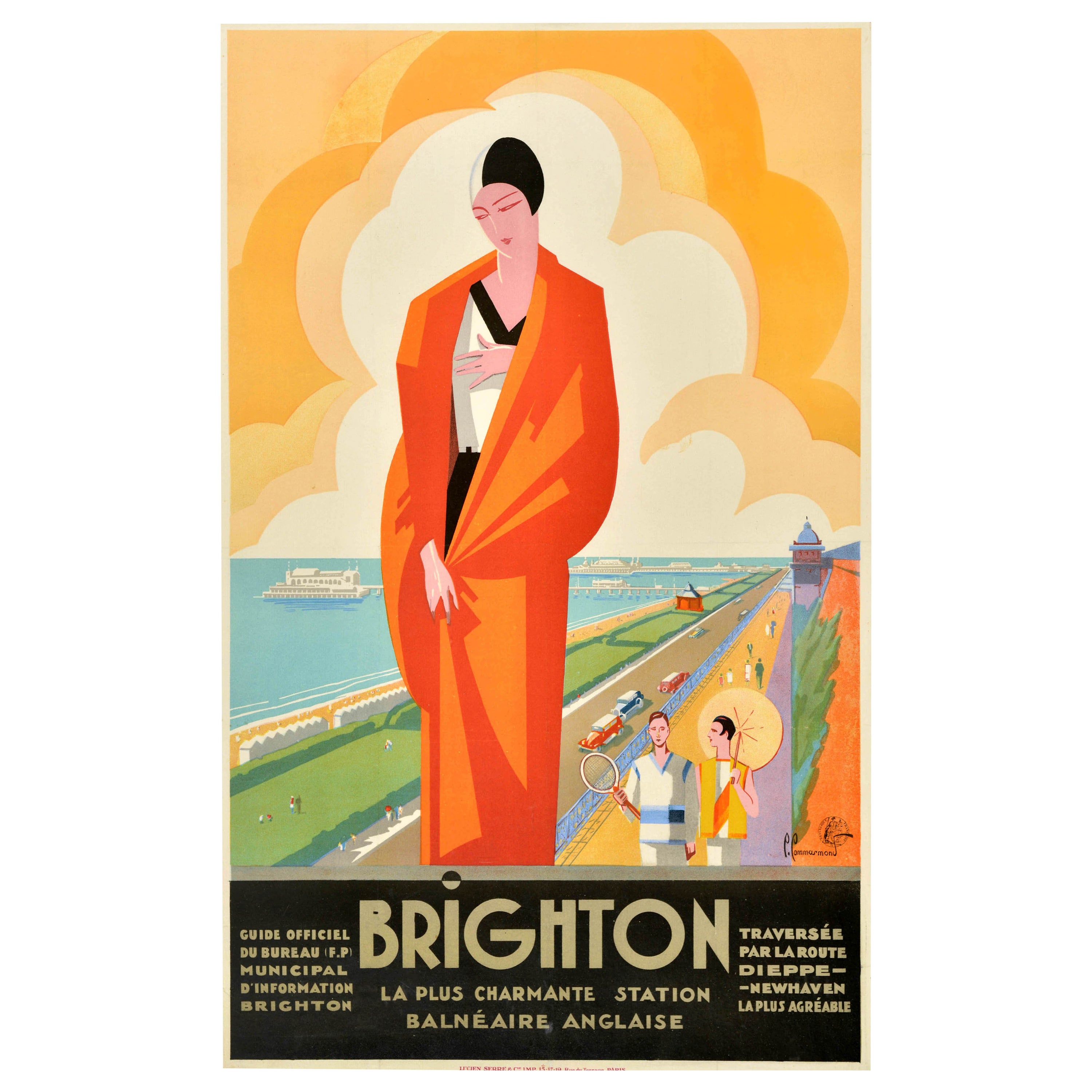 Original Antique Travel Poster Brighton Charming English Seaside Resort Art Deco