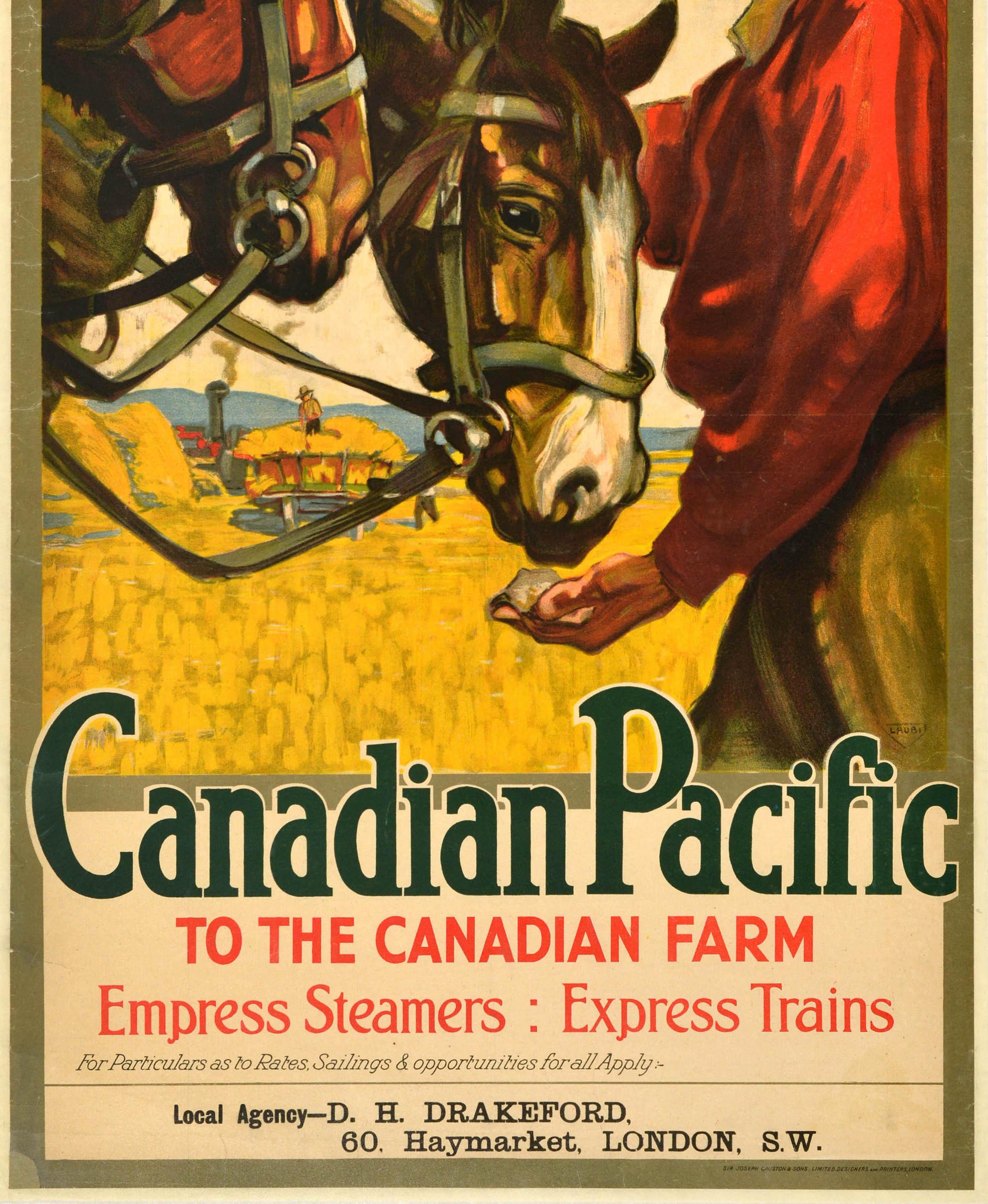 Original Antique Travel Poster Canadian Pacific to the Canadian Farm Hugo Laubi In Fair Condition In London, GB
