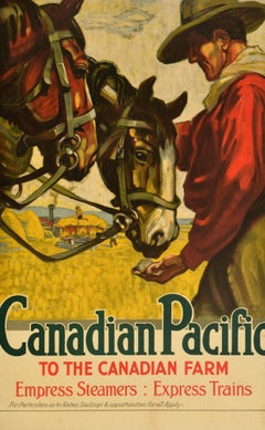Poster di viaggio originale d'epoca Canadian Pacific per il treno a vapore della fattoria canadese