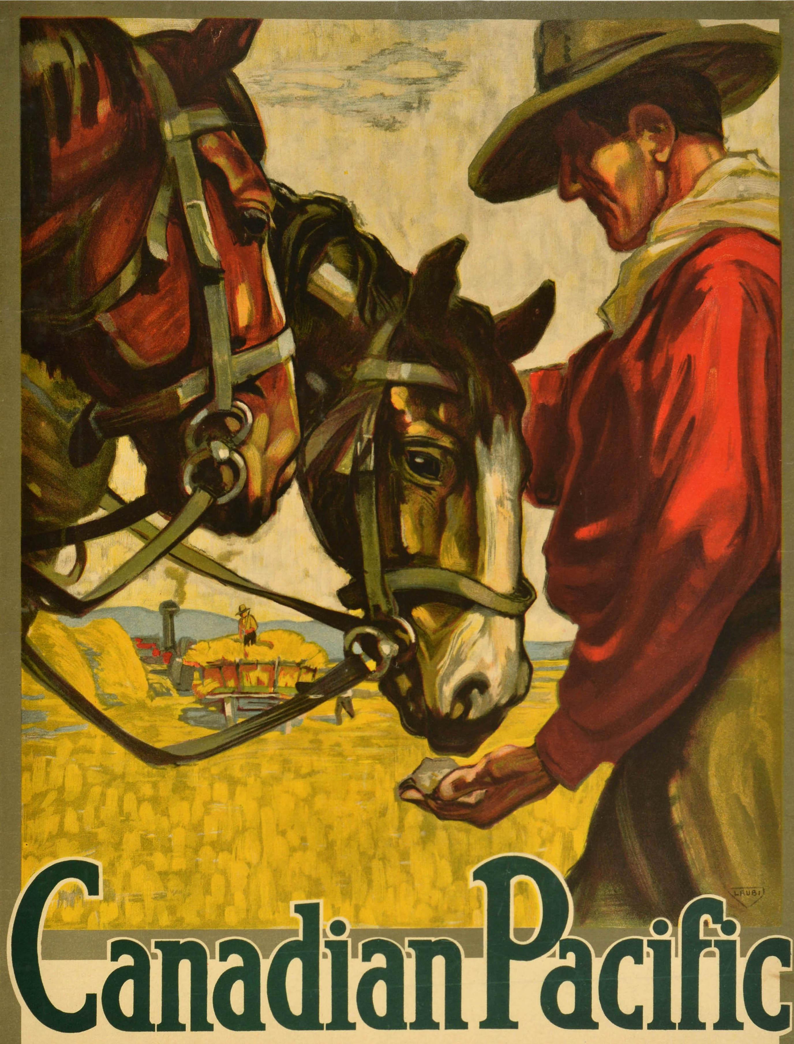 Inizio XX secolo Poster di viaggio originale d'epoca Canadian Pacific per il treno a vapore della fattoria canadese in vendita