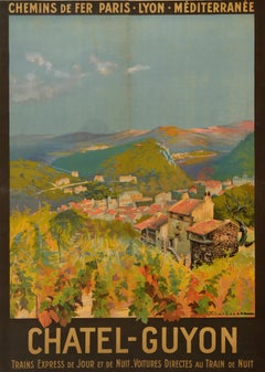 Poster di viaggio originale Chatel Guyon Vigneto PLM Ferrovia Julien Lacaze