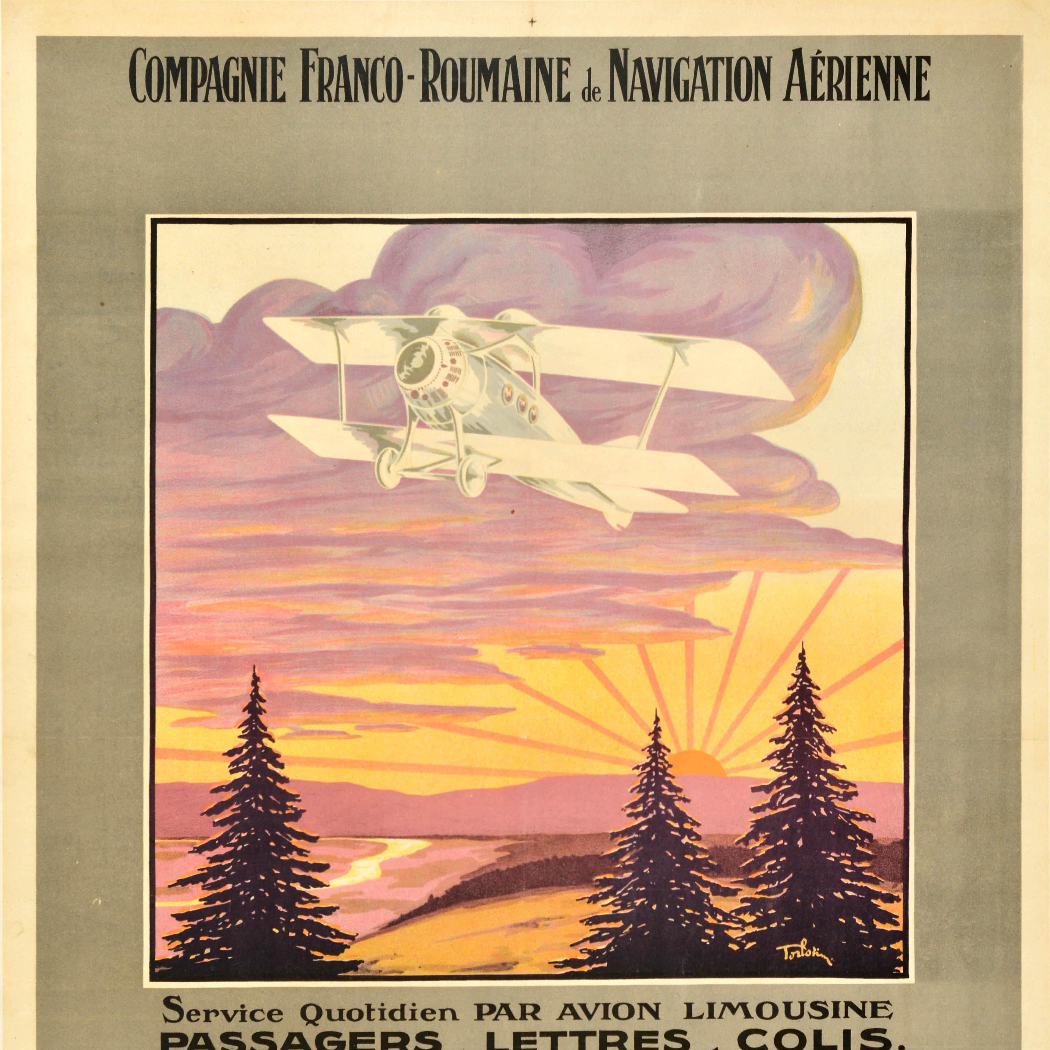 French Original Antique Travel Poster Compagnie Franco Roumaine De Navigation Aerienne For Sale