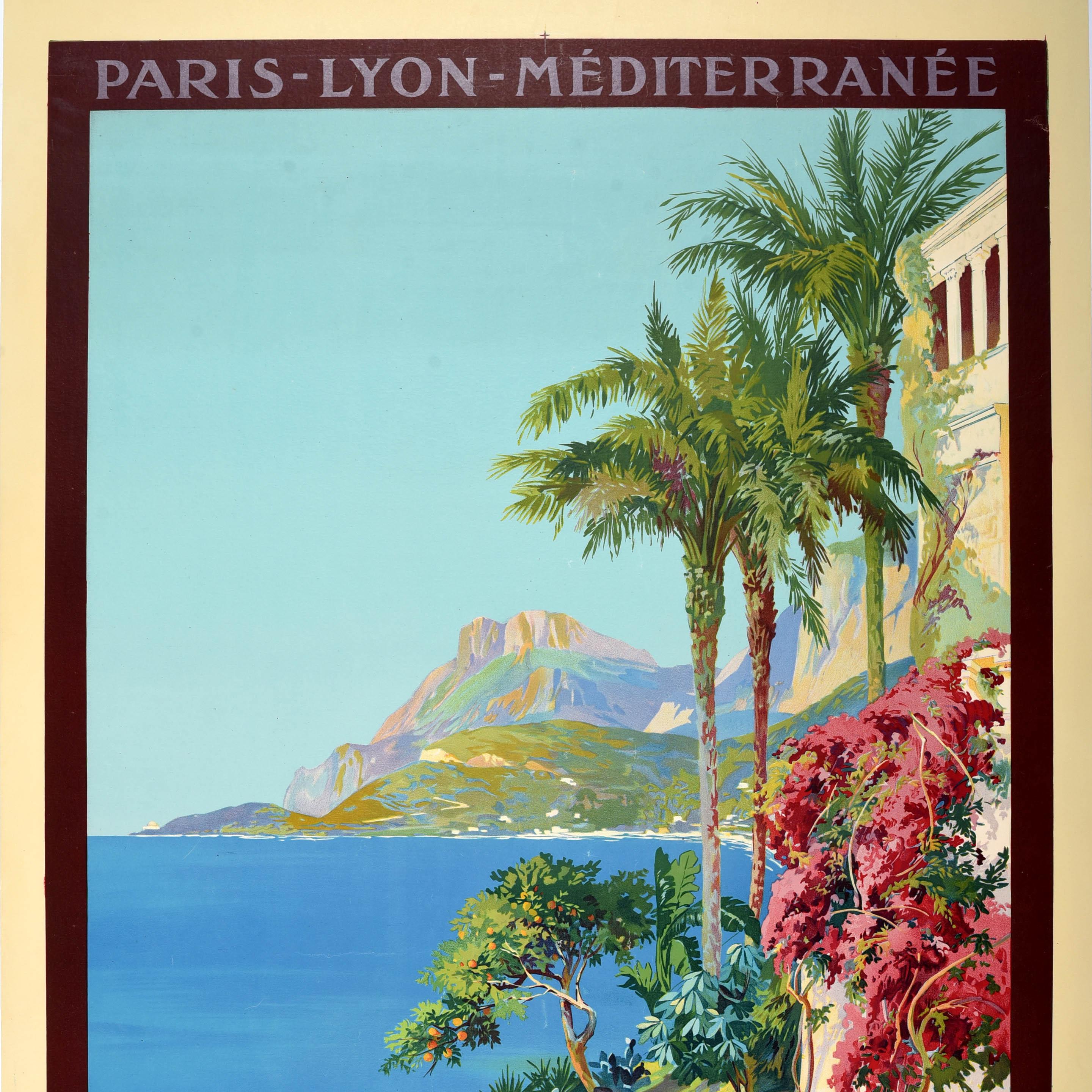 Original Antique Travel Poster Cote D'Azur Cap Martin French Riviera PLM Railway In Good Condition For Sale In London, GB