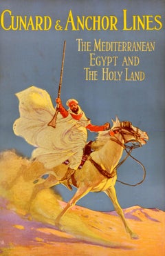 Original Antique Travel Poster Cunard Anchor Lines Mediterranean Egypt Holy Land