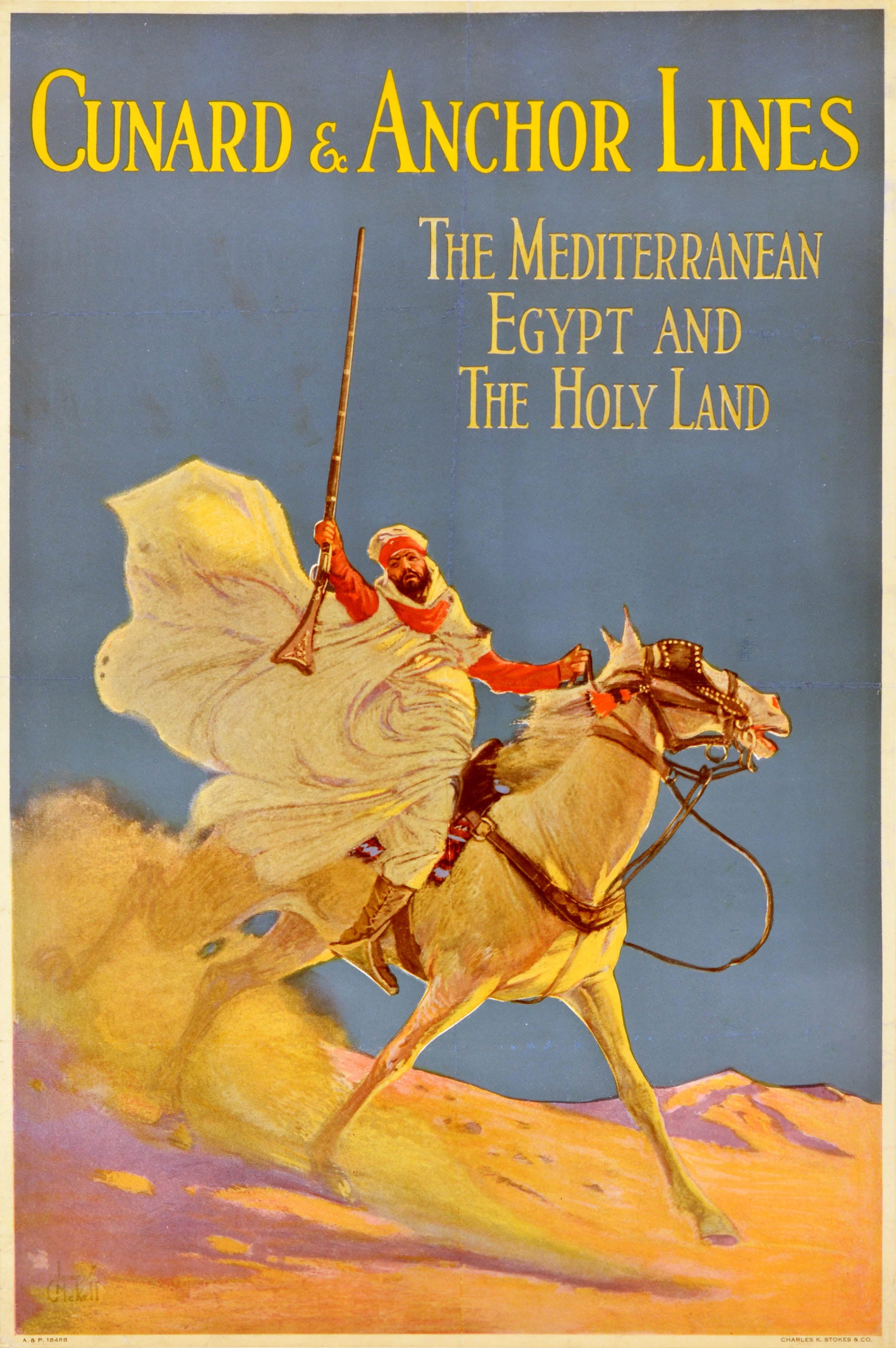 Original Antique Travel Poster Cunard Anchor Lines Mediterranean Egypt Holy Land