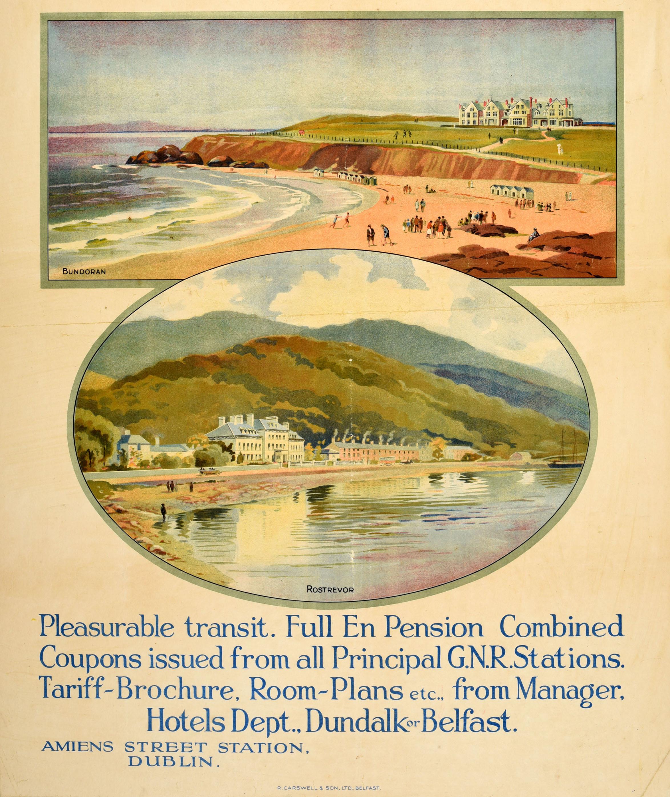 Early 20th Century Original Antique Travel Poster Great Northern Railway Ireland Hotels Bundoran For Sale