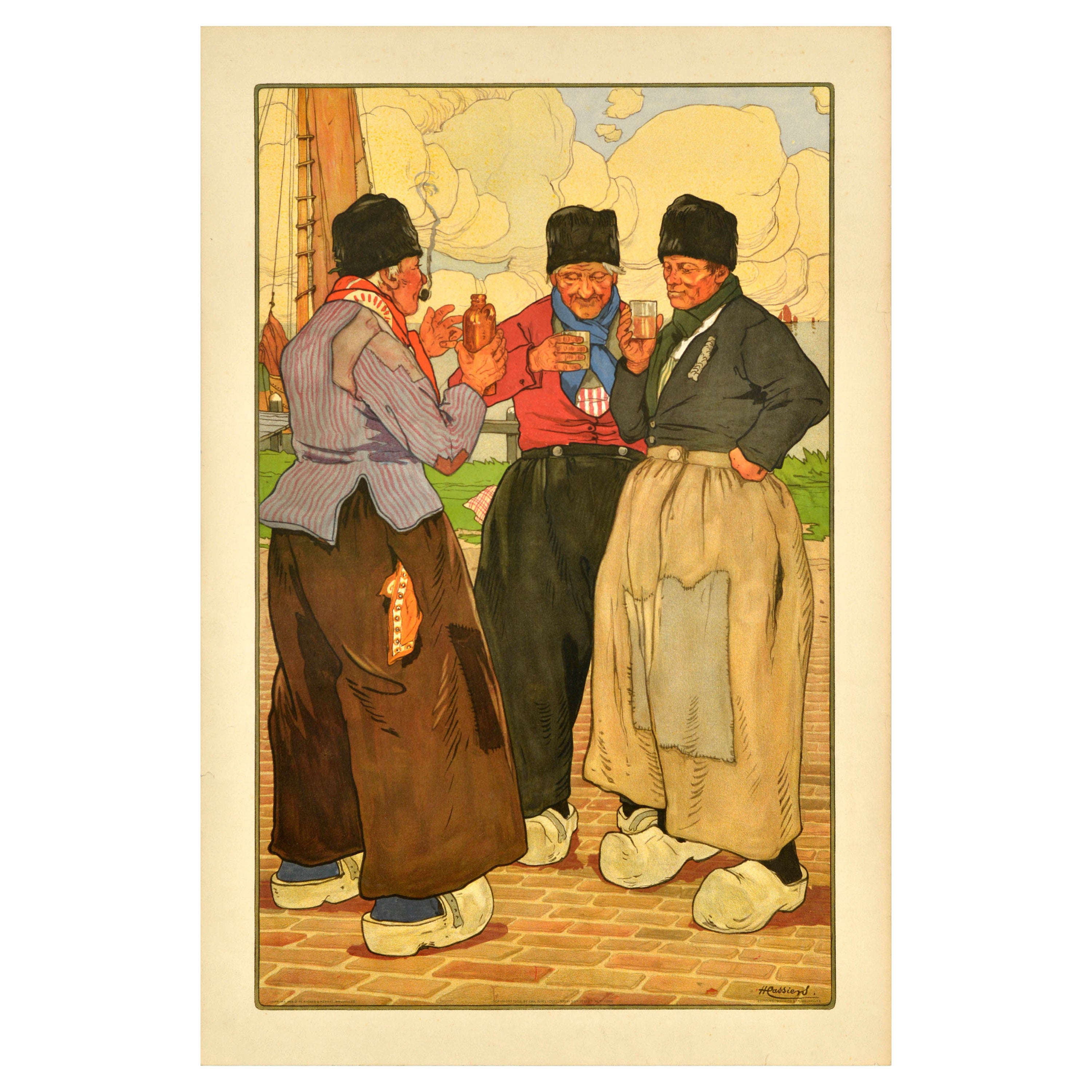 Original Antikes Original-Reiseplakat Henri Cassiers, Fischer, Belgien, niederländischer Hafen im Angebot