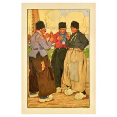 Original Antique Travel Poster Henri Cassiers Fishermen Belgium Dutch Harbour