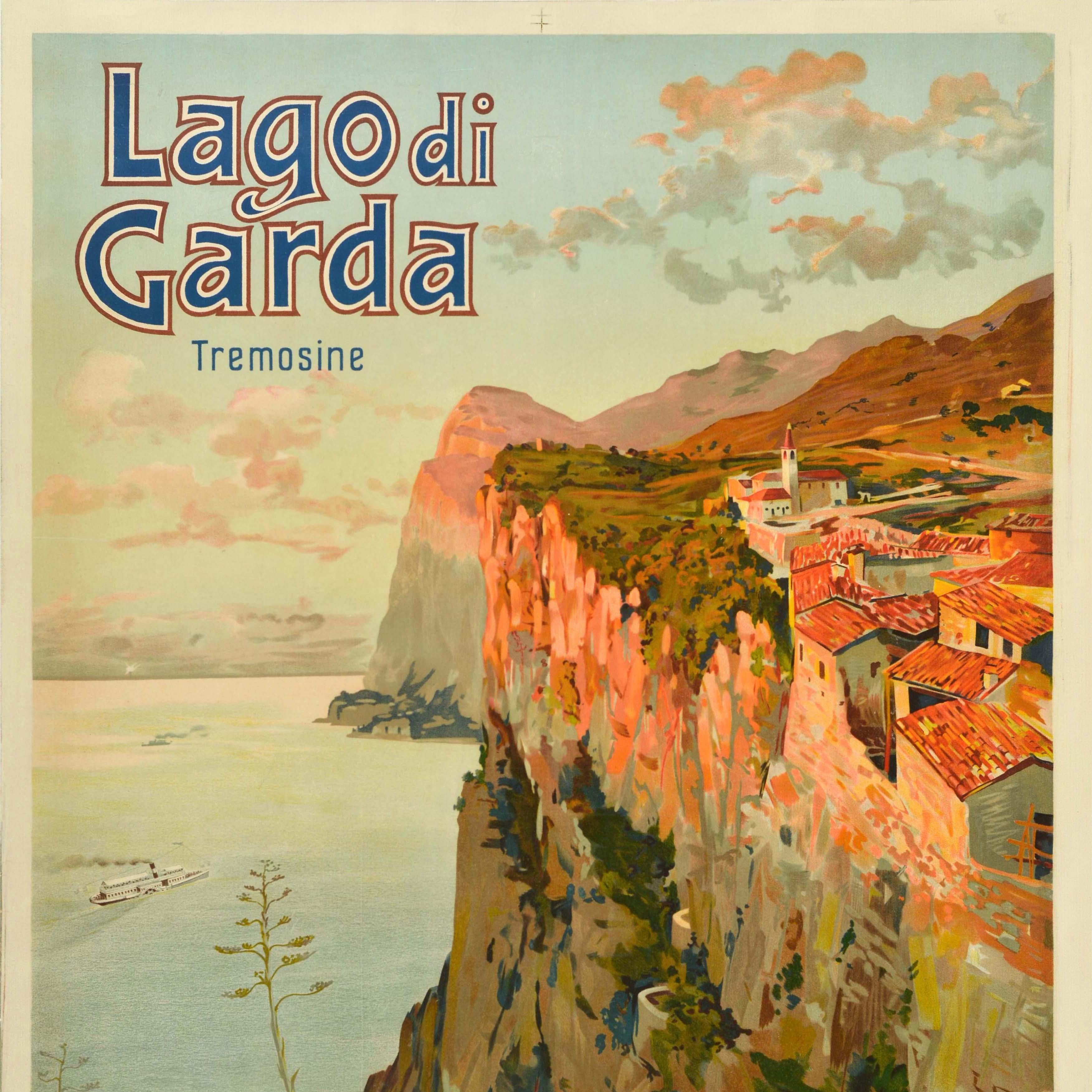 Cartel de Viaje Antiguo Original Lago Di Garda Italia Elio Ximenes Italiano en venta
