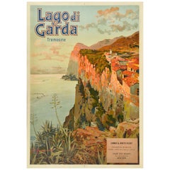 Original Antike Reise Poster Gardasee Lago Di Garda Italien Elios