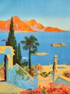 Original Antique Travel Poster Le Lac Majeur Dijon Vallorbe Le Simplon PLM Rail