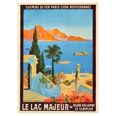 Cartel de Viaje Antiguo Original Le Lac Majeur Dijon Vallorbe Le Simplon PLM Rail