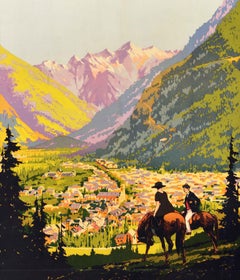 Poster di viaggio originale antico Luchon Pyrenees Orleans Midi Railways Soubie Art