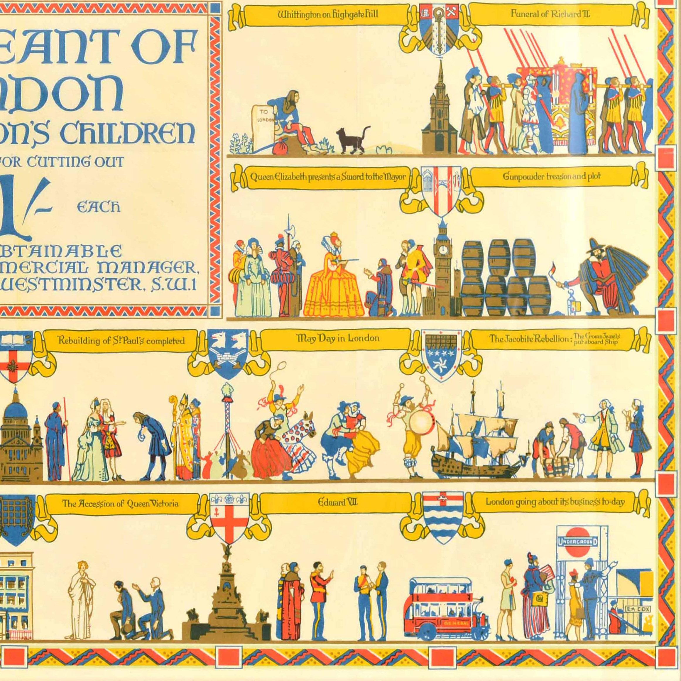 Original Antikes Reiseplakat Pageant Of London für Londoner Kinder EA Cox, EA Cox, Original im Angebot 1