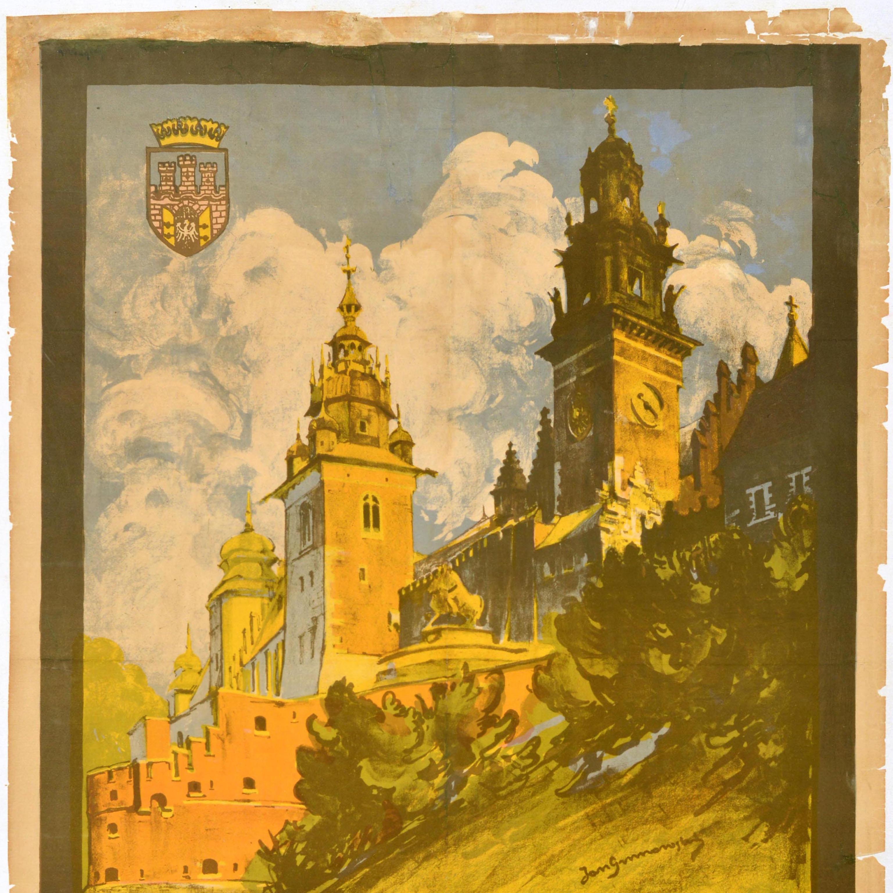 Polish Original Antique Travel Poster Poland Krakow Krakau Ancient Royal Town Polska For Sale