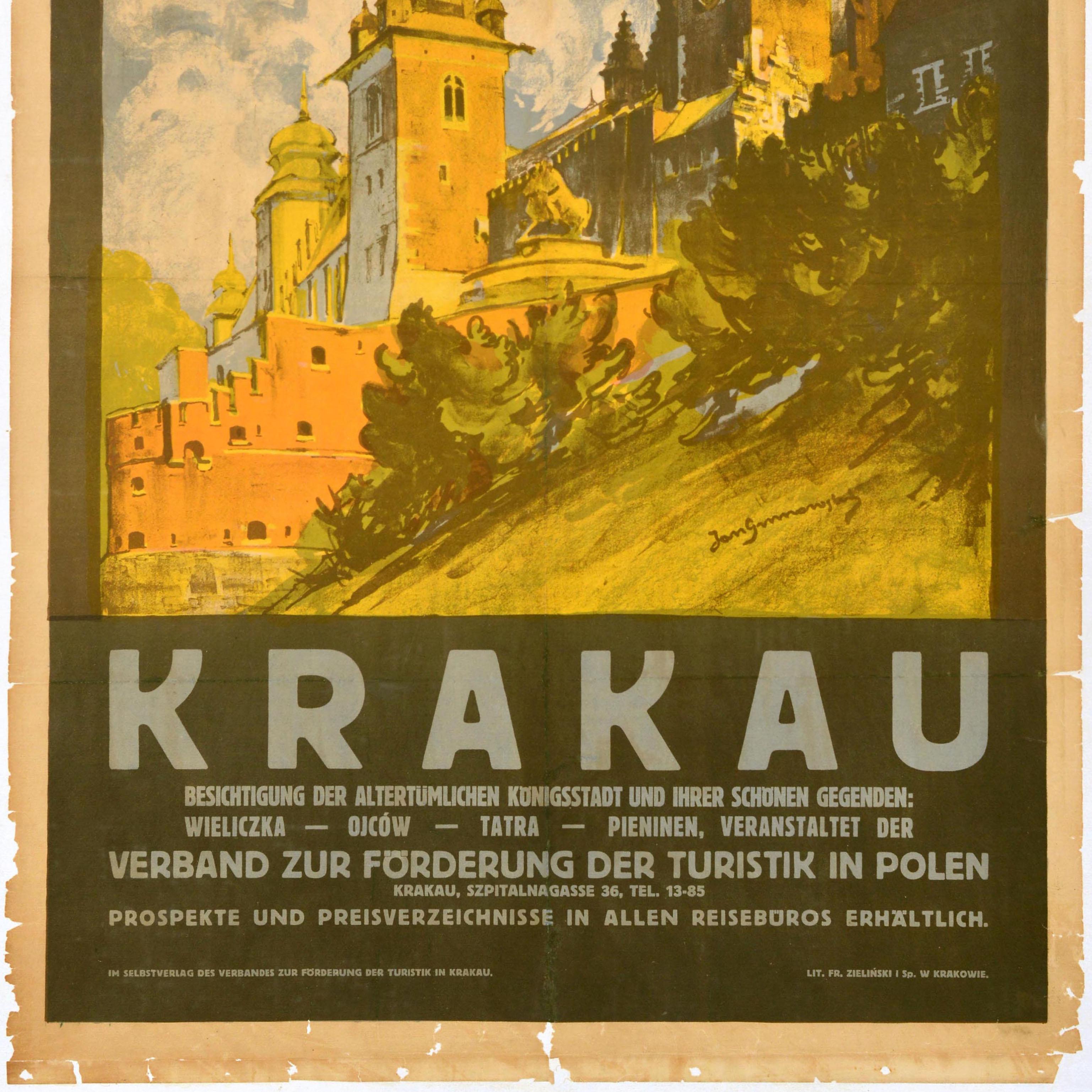 Original Antique Travel Poster Poland Krakow Krakau Ancient Royal Town Polska In Fair Condition For Sale In London, GB