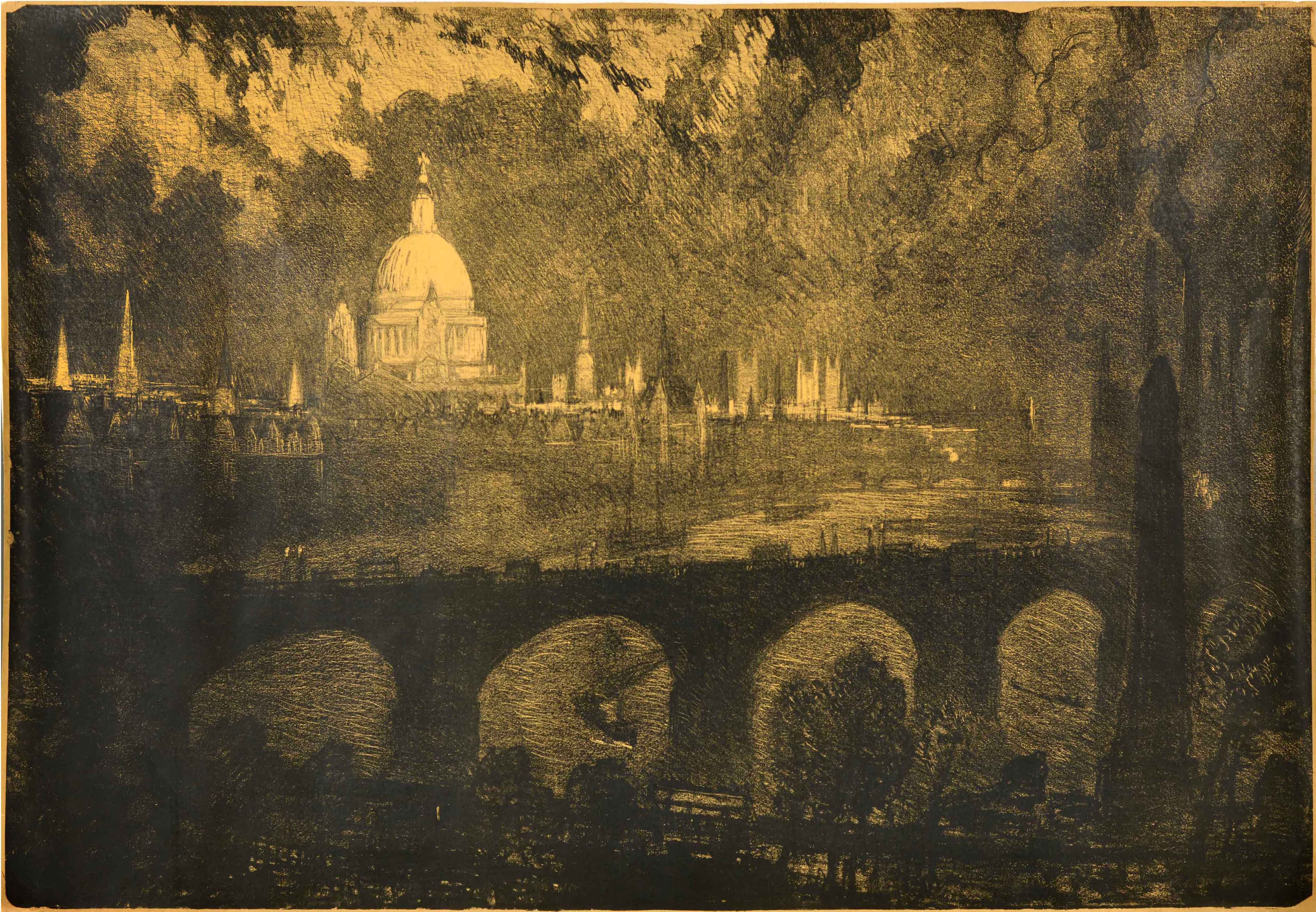 Original Antike Reise Poster St Paul's Cathedral Fluss Themse London Skyline