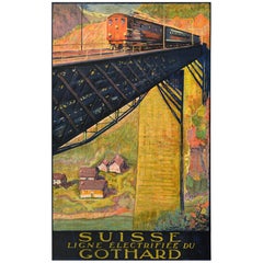 Original Antikes Original-Reiseplakat Suisse Ligne Electrifiee Du Gothard Electric Rail, Electric Rail