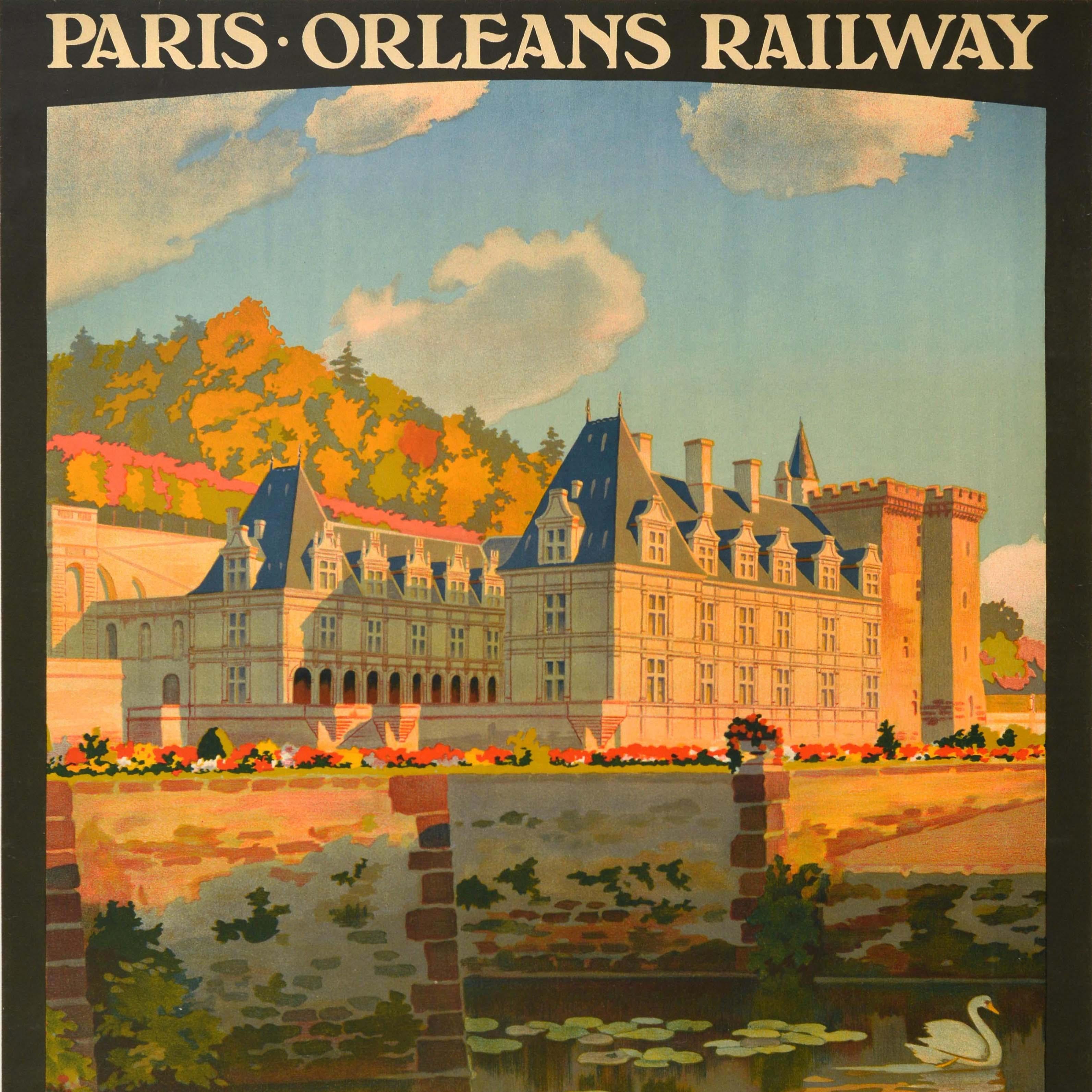 Francese Poster di viaggio originale antico Villandry Touraine Castelli Parigi Orleans Ferrovia in vendita