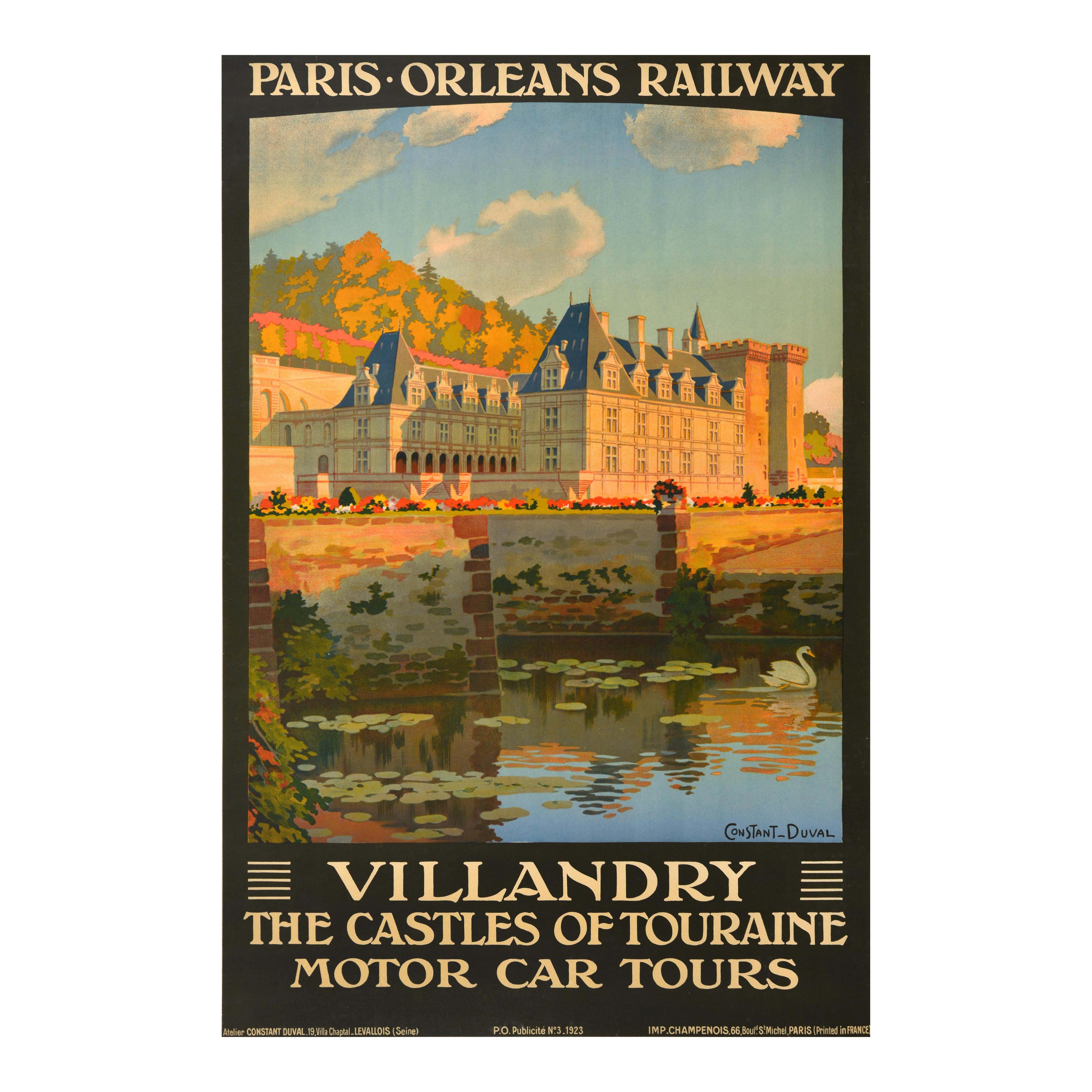 Original Antikes Reiseplakat Villandry Touraine Schlösser Paris Orleans Eisenbahn
