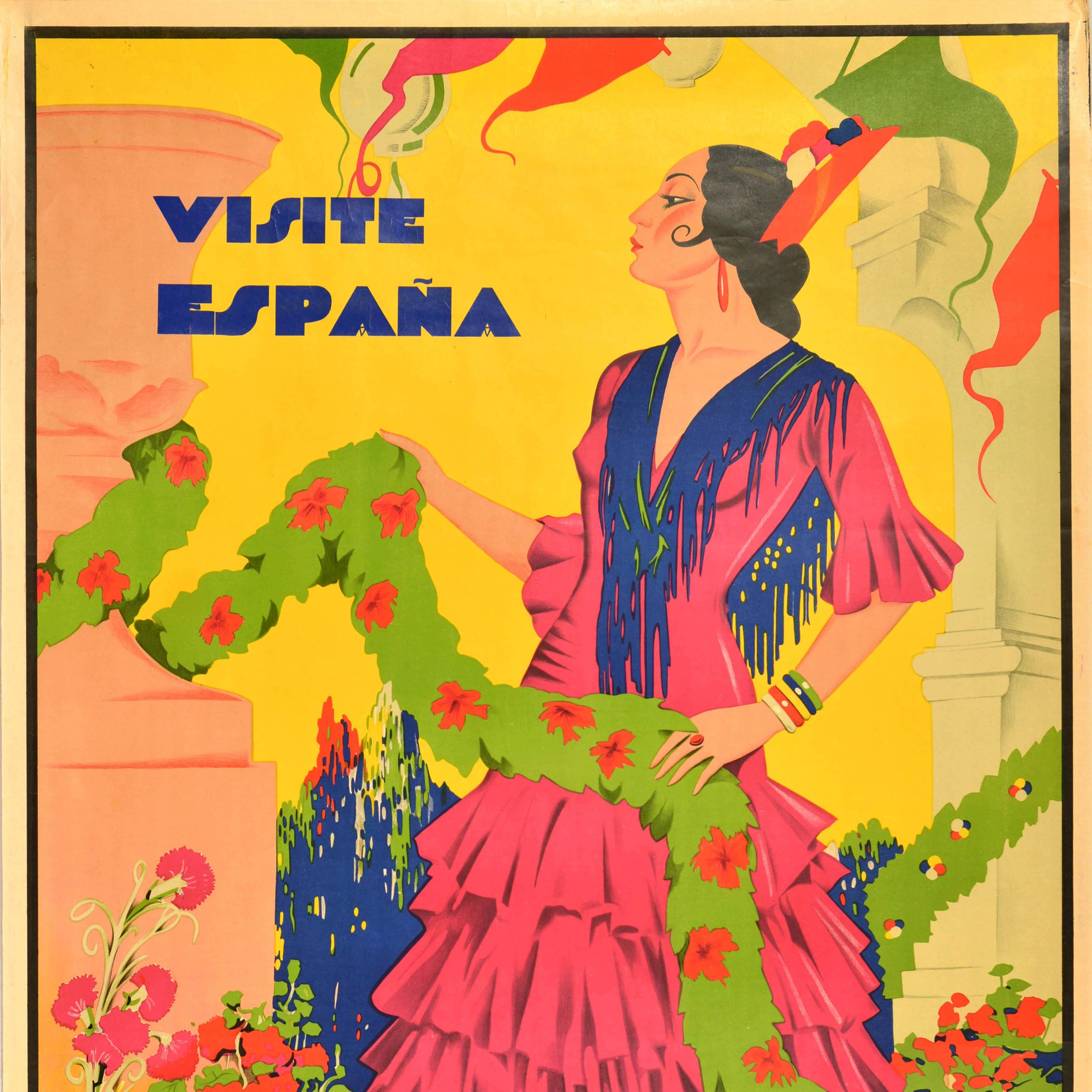 Original Antike Reiseplakat Visite Espana Besuchen Sie Spanien Flamenco Art Deco (Spanisch) im Angebot